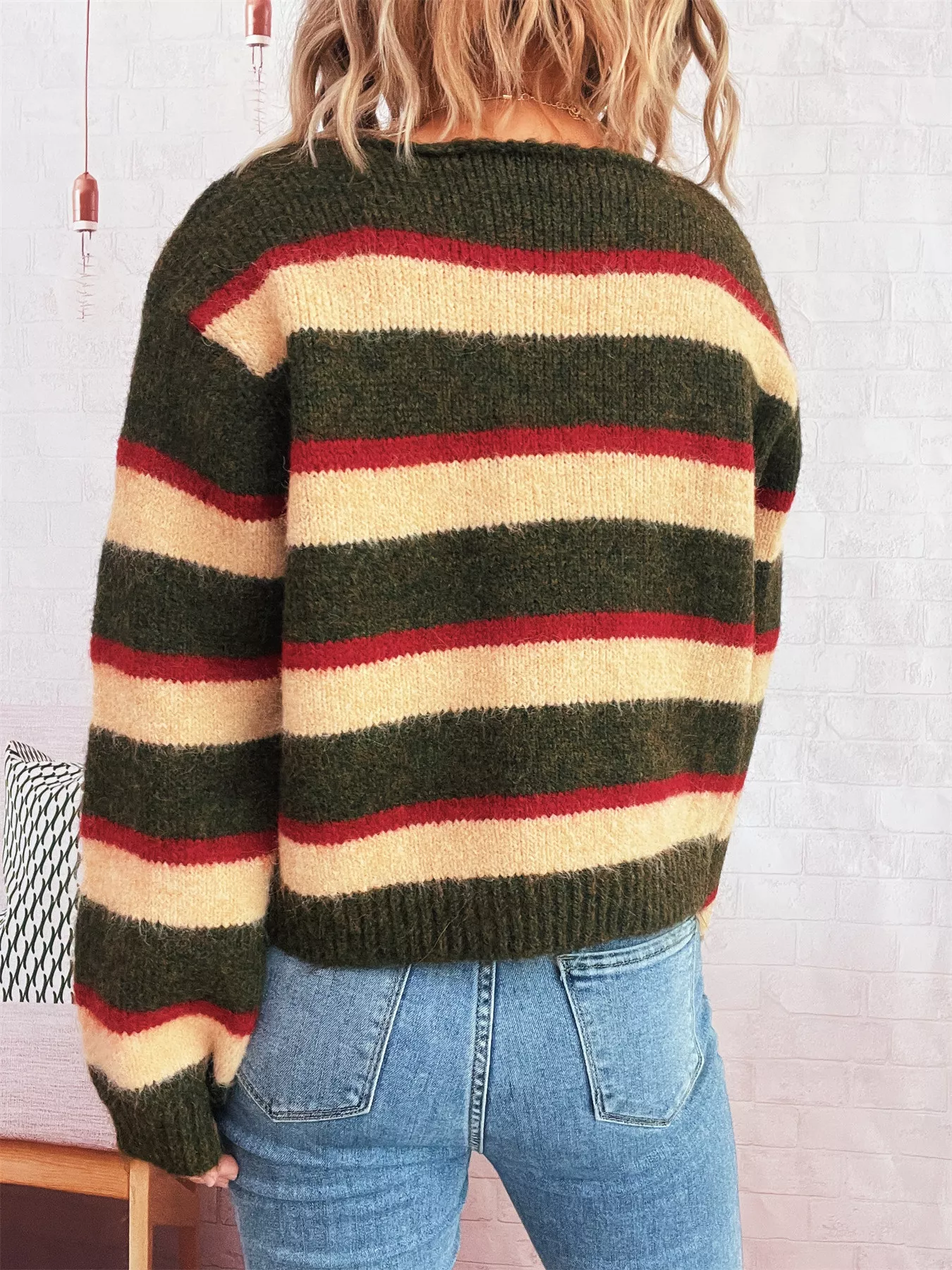 Striped Round Neck Long Sleeve Sweater - Image 10