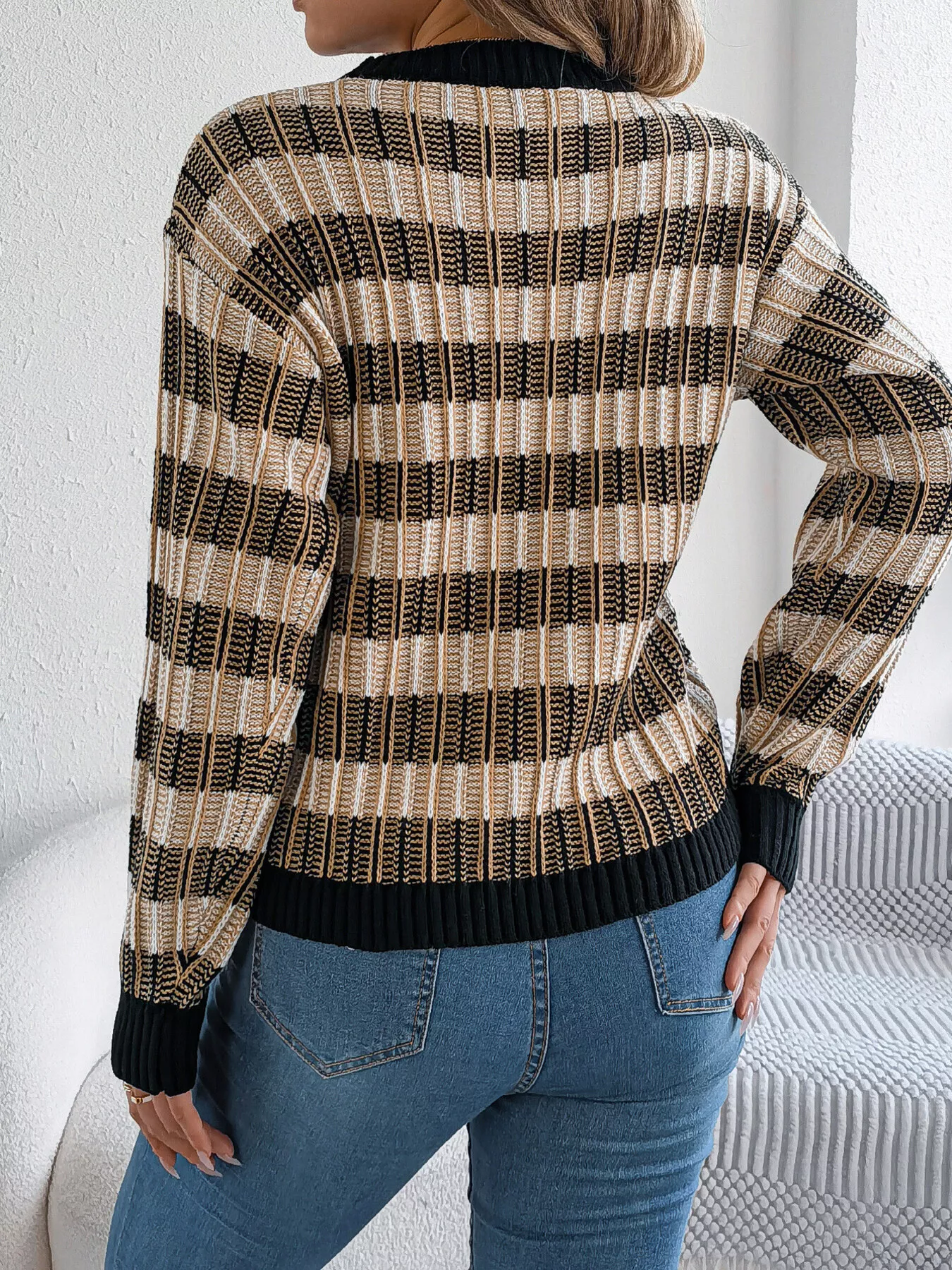 Striped Round Neck Long Sleeve Sweater - Image 9