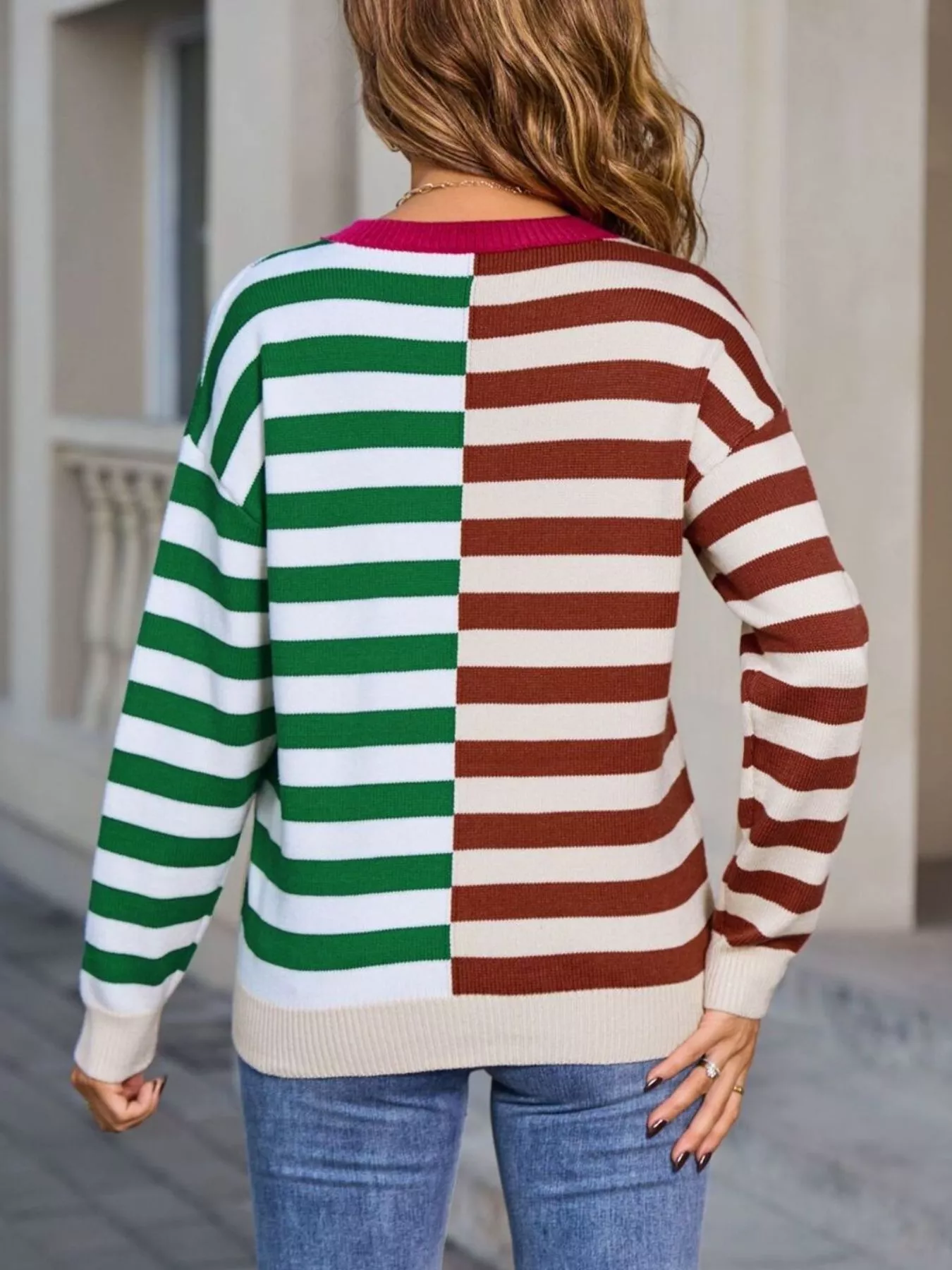 Striped Round Neck Long Sleeve Sweater - Image 14