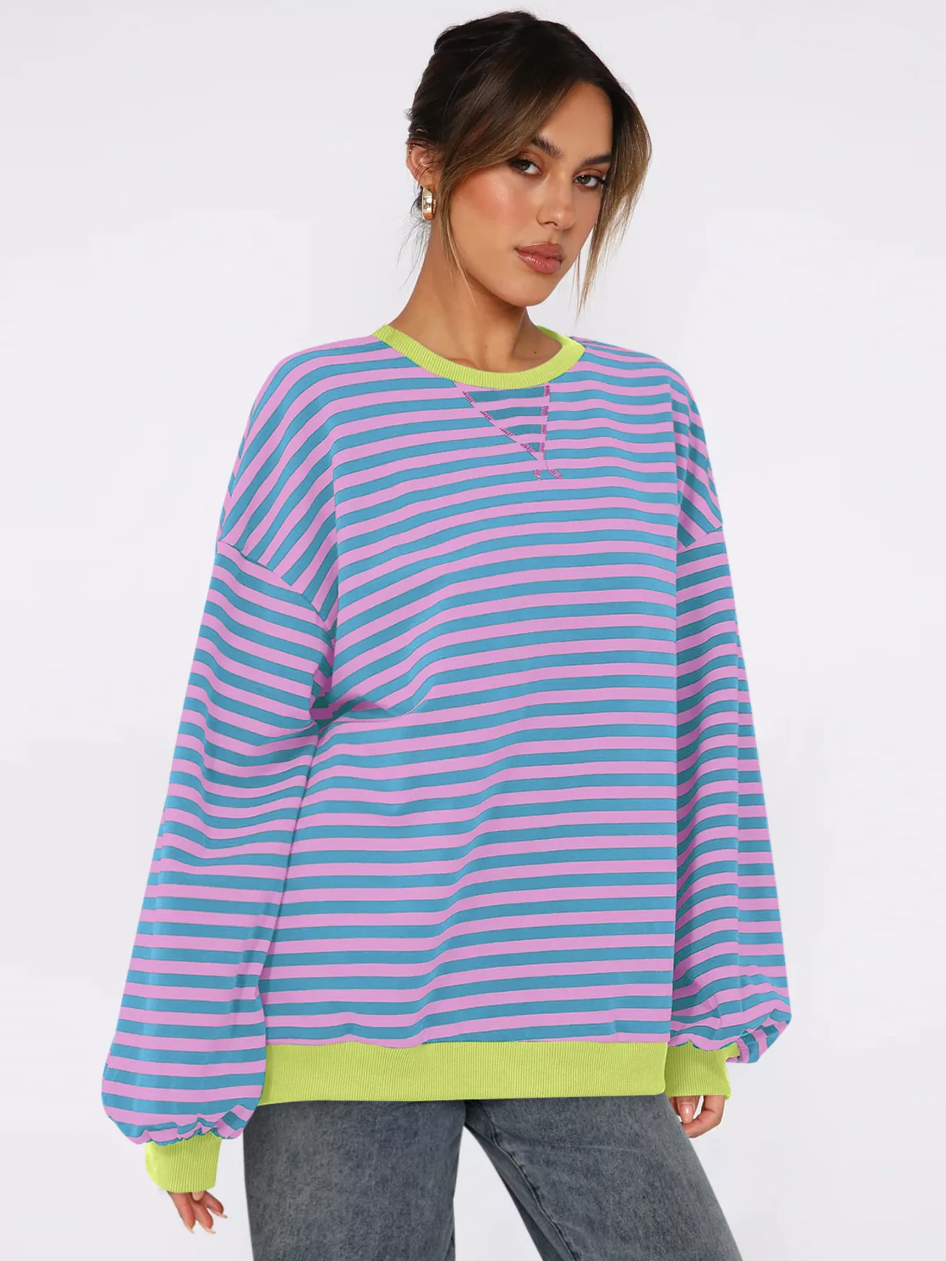 Striped Round Neck Long Sleeve Sweatshirt - Image 11