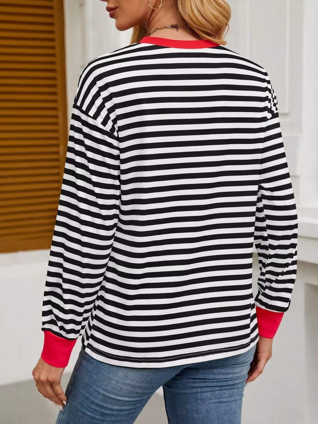 Striped Round Neck Long Sleeve T-Shirt - Image 14