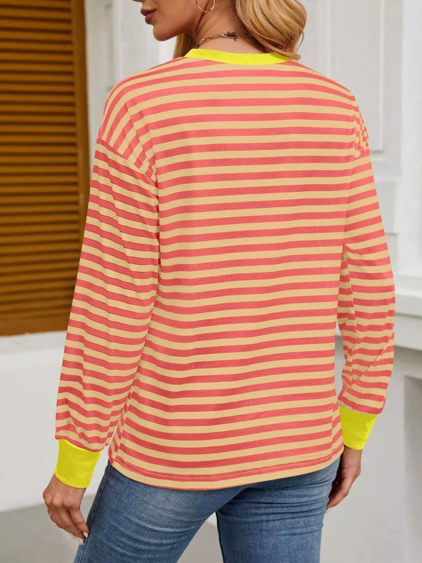 Striped Round Neck Long Sleeve T-Shirt - Image 16