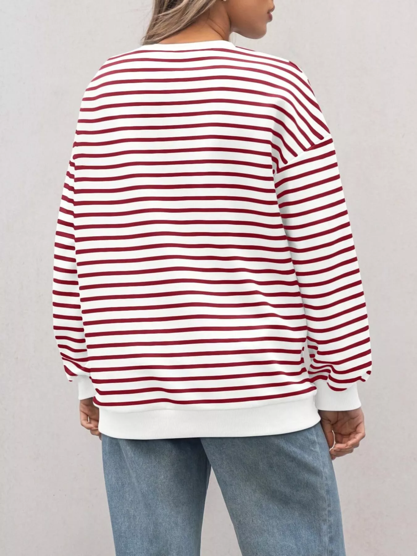 Striped Round Neck Oversized Casual Sweatshirt - Image 13