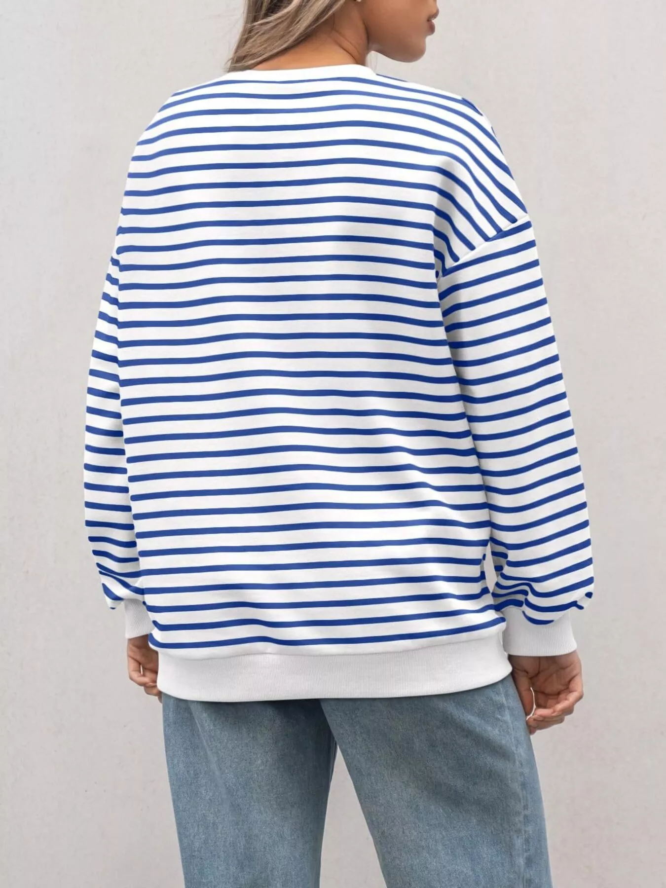 Striped Round Neck Oversized Casual Sweatshirt - Image 18