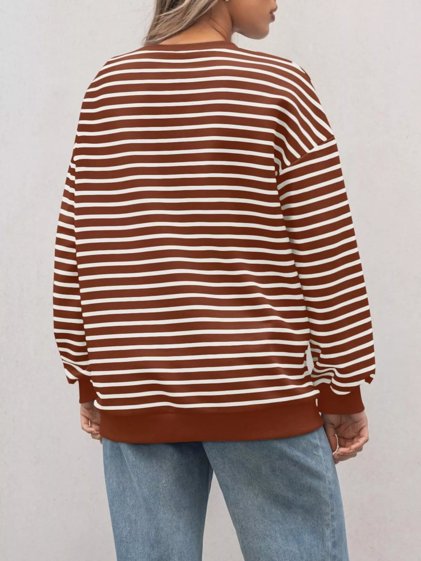 Striped Round Neck Oversized Casual Sweatshirt - Image 28