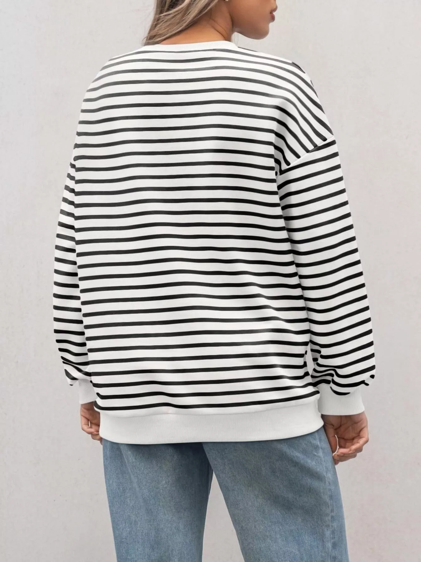 Striped Round Neck Oversized Casual Sweatshirt - Image 4