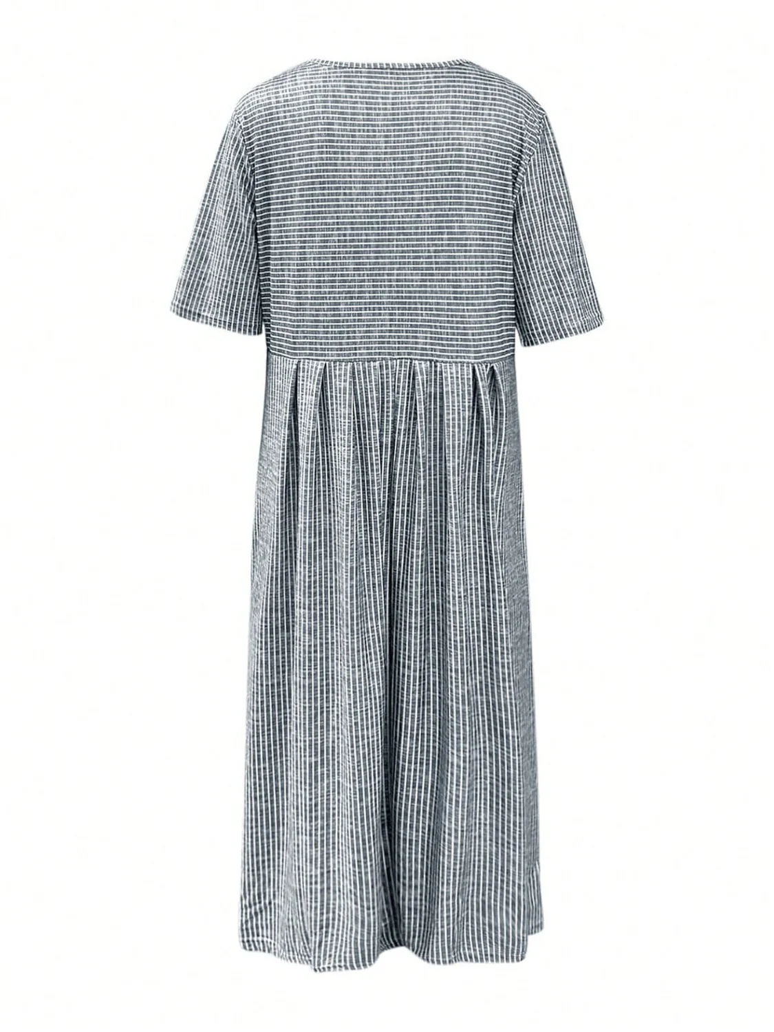 Striped Round Neck Short Sleeve Midi Dress - Image 3