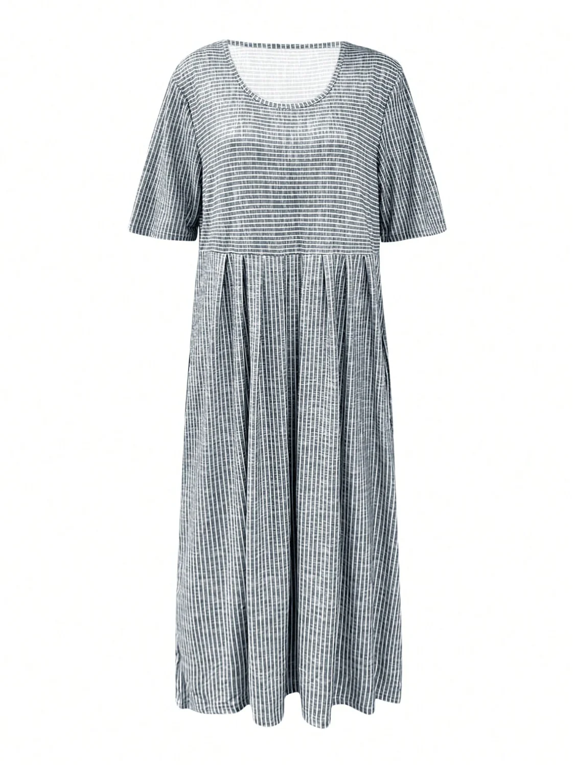 Striped Round Neck Short Sleeve Midi Dress - Image 4