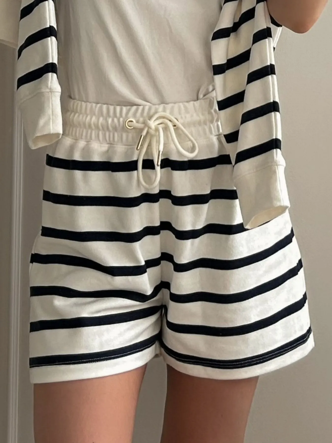 Striped Round Neck Top and Shorts Set - Image 5