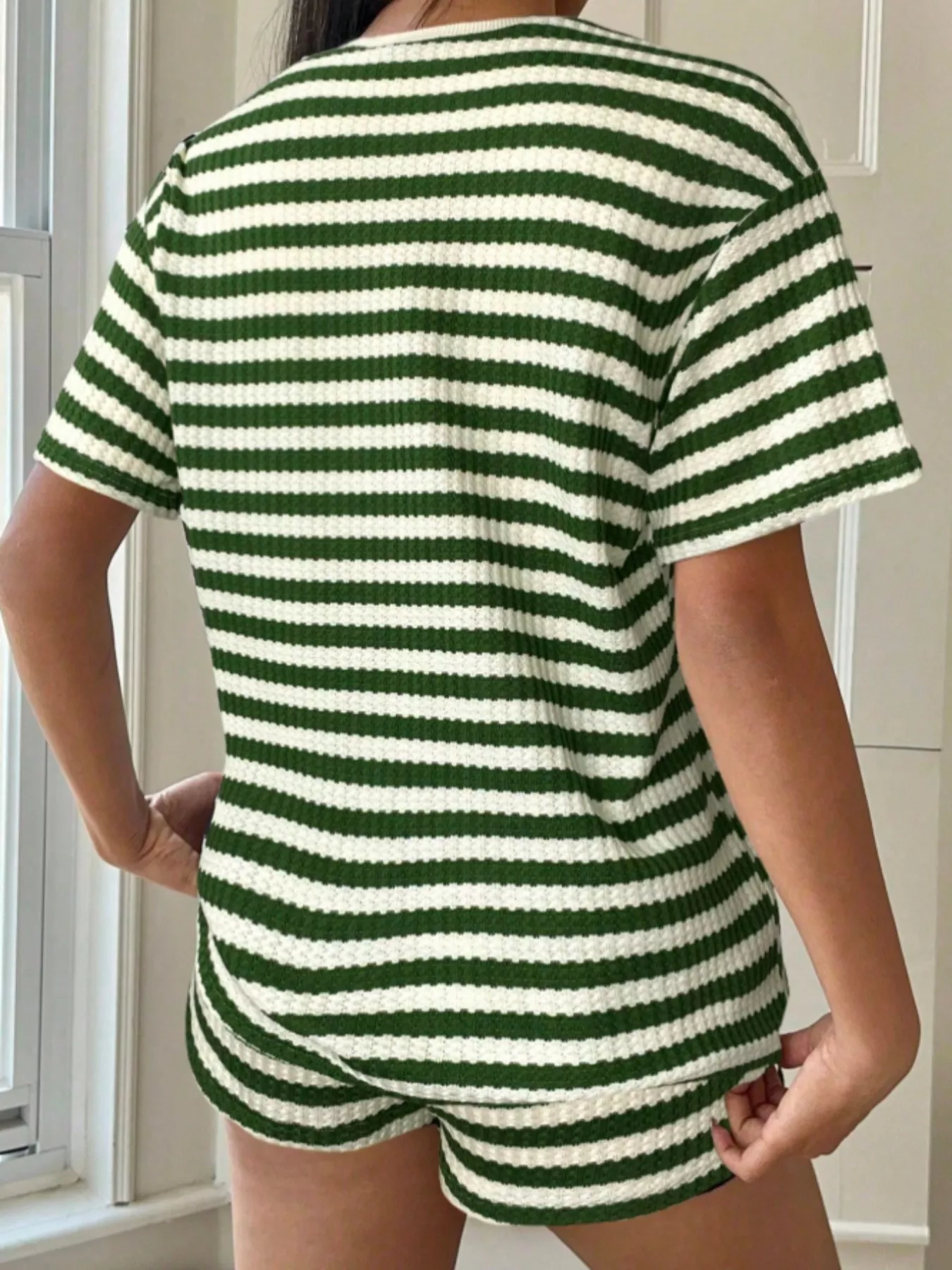 Striped Round Neck Top and Shorts Set - Image 20