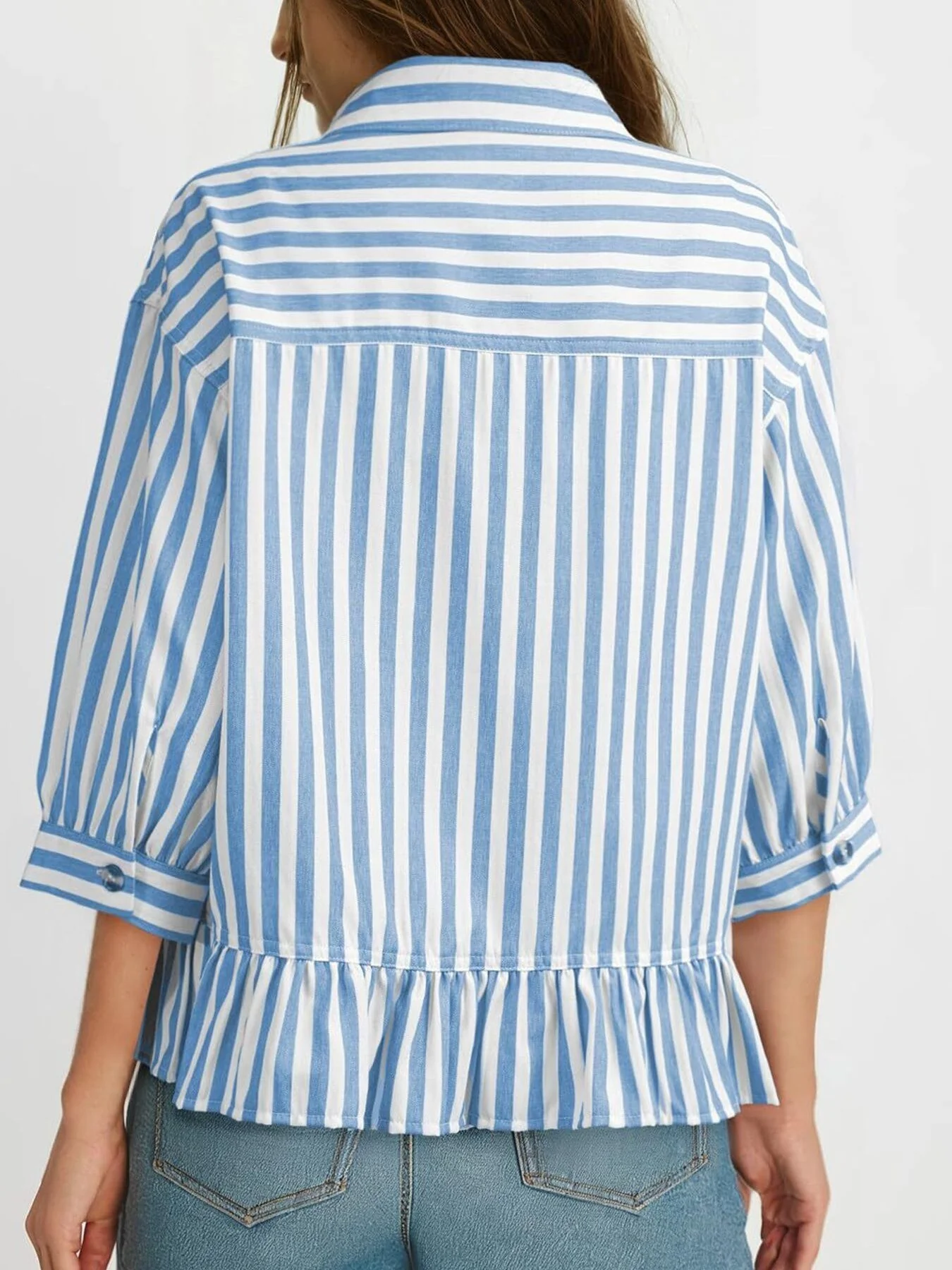 Striped Ruffle Hem Button-Down Shirt - Image 4