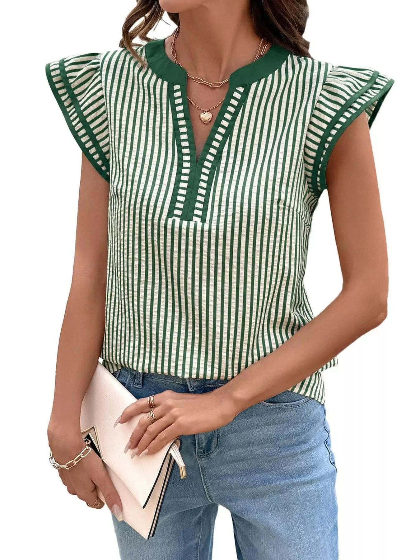 Striped Ruffle Sleeve Blouse - Image 14