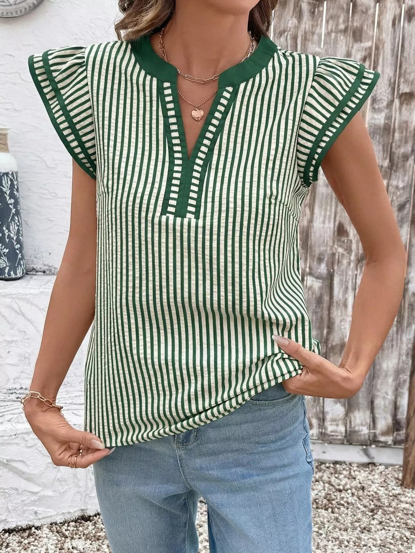 Striped Ruffle Sleeve Blouse - Image 15