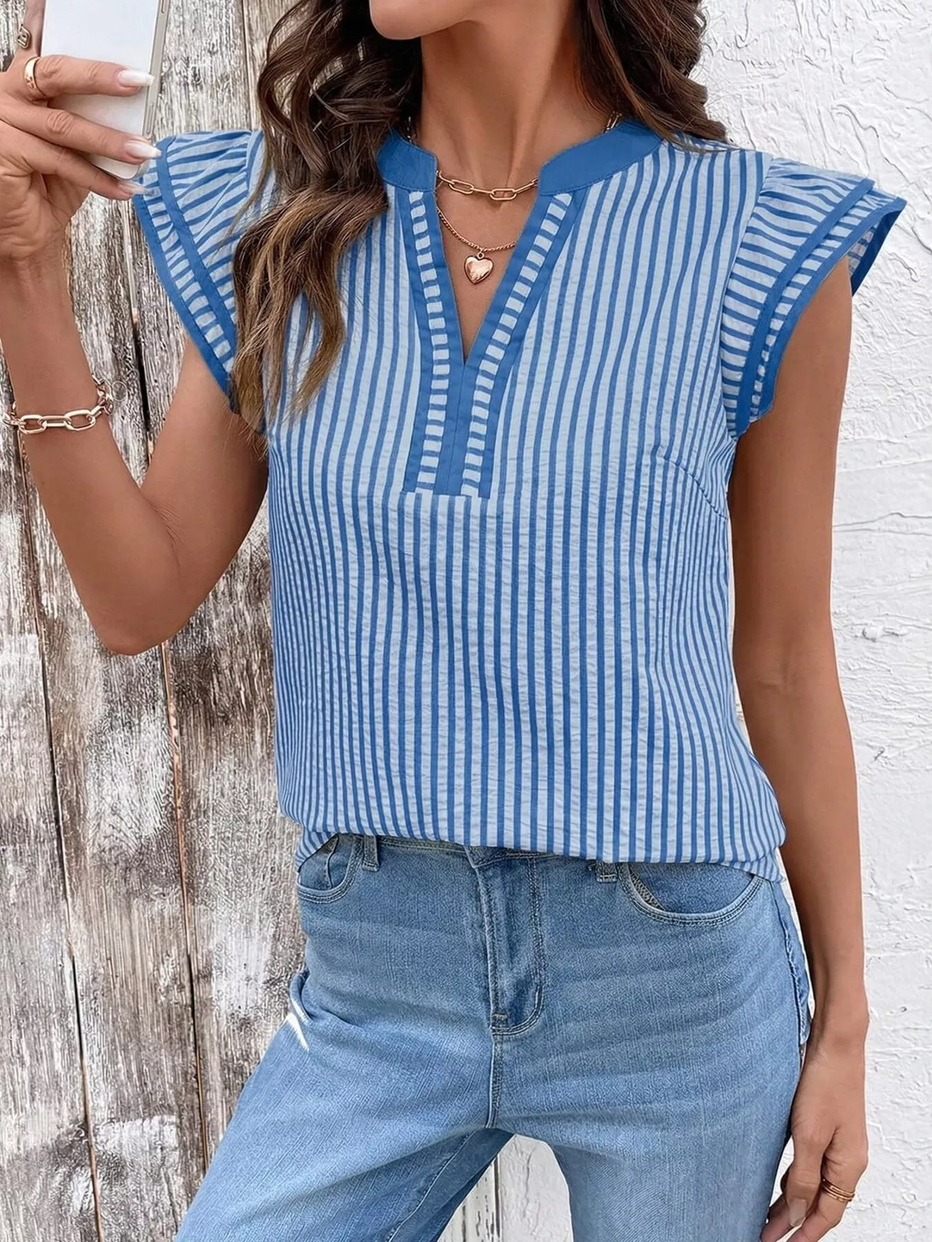 Striped Ruffle Sleeve Blouse - Image 6