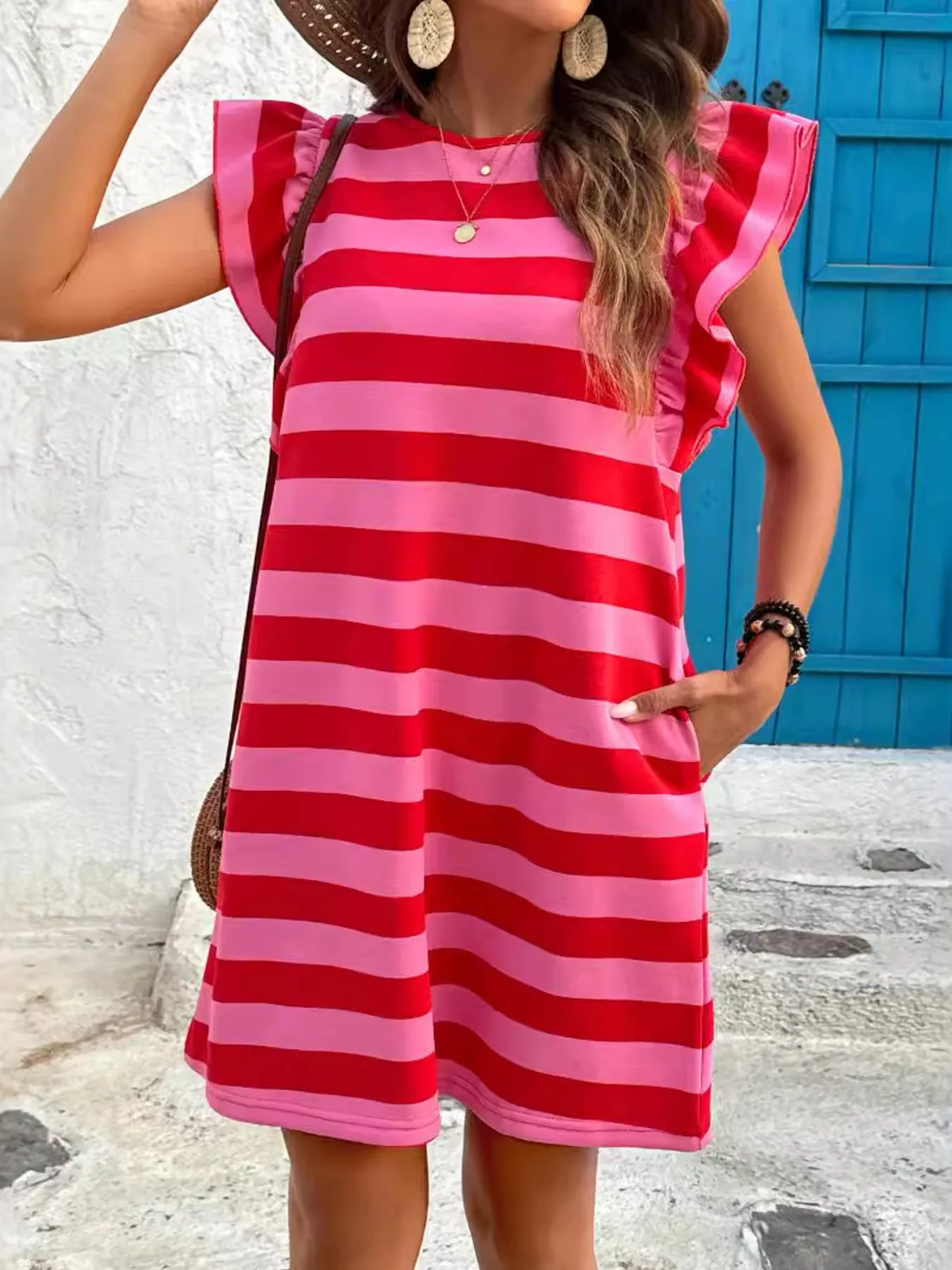 Striped Ruffle Sleeve Casual Summer Dress - Image 9