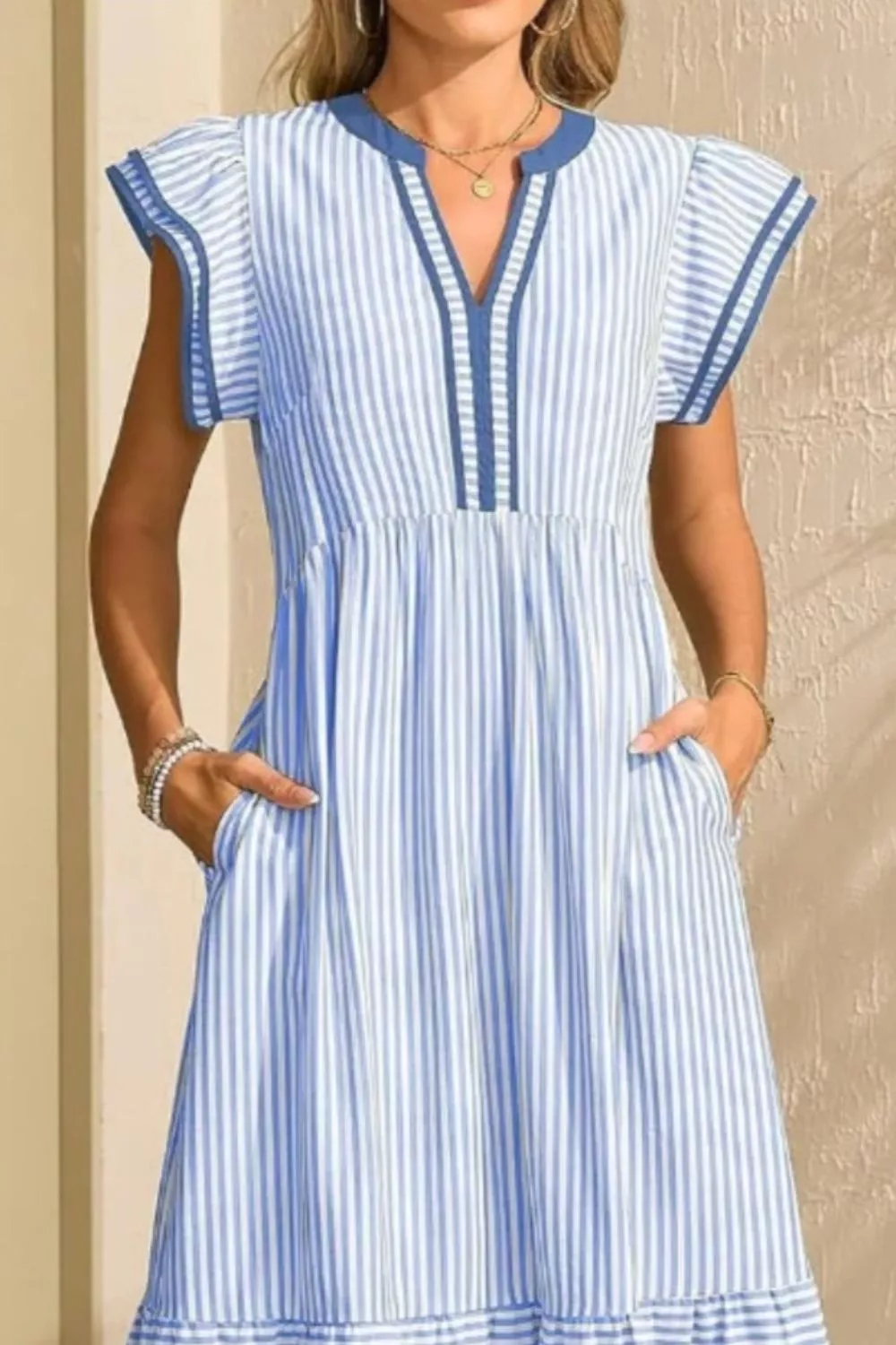 Striped Ruffle Sleeve Midi Dress - Image 11