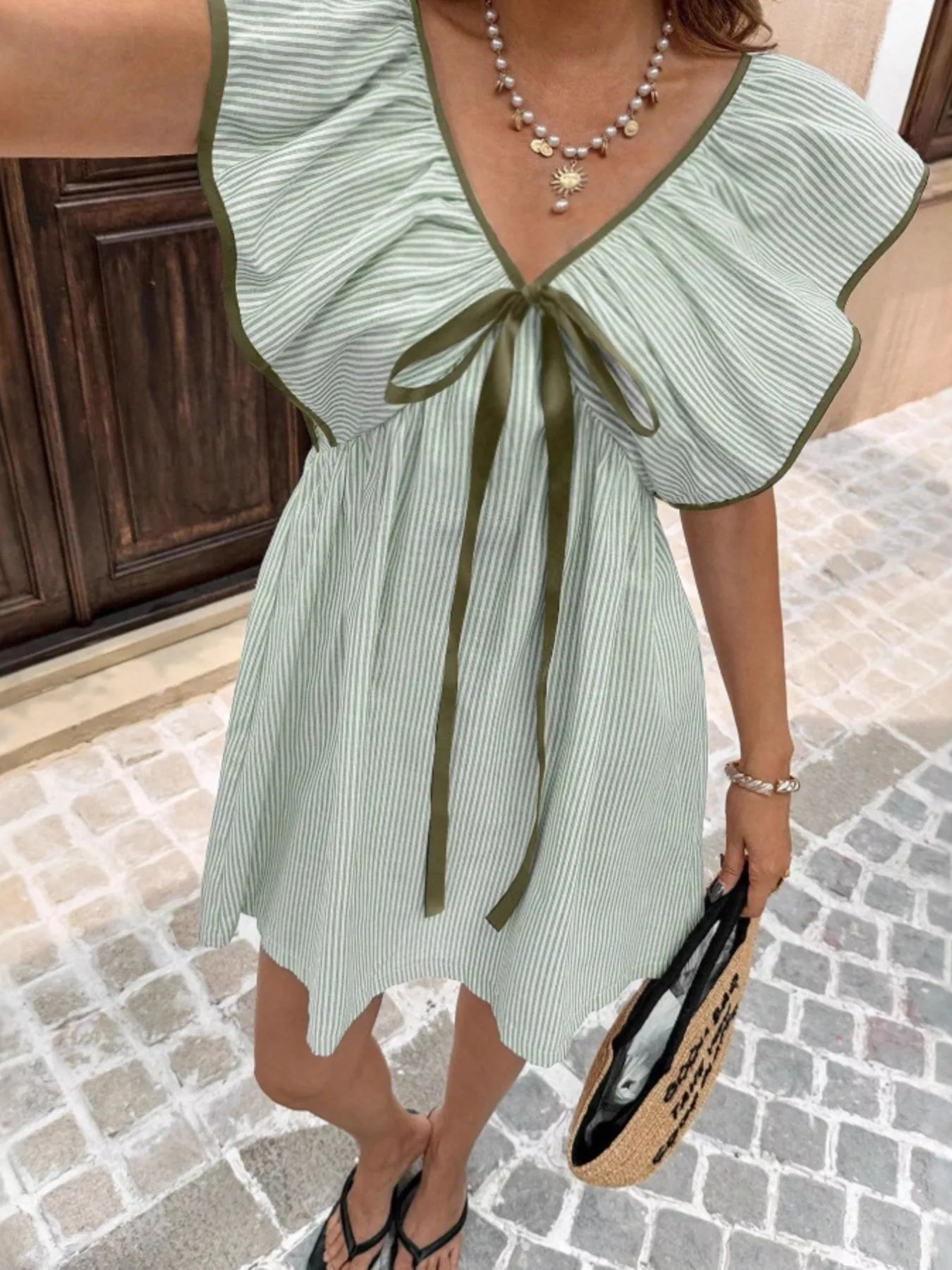 Striped Ruffle Sleeve Mini Dress - Image 11