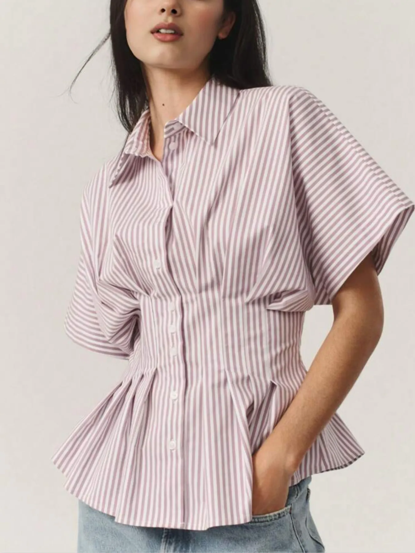 Striped Short Sleeve Button-Up Shirt - Image 12