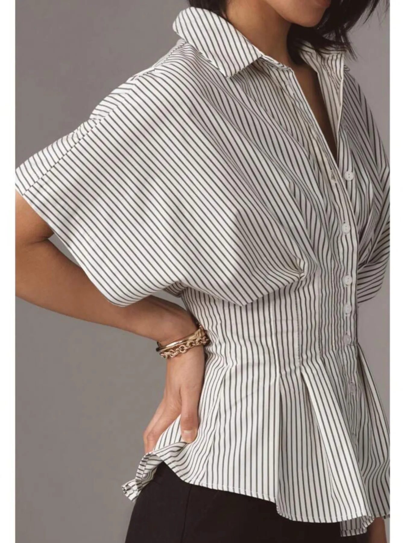 Striped Short Sleeve Button-Up Shirt - Image 4