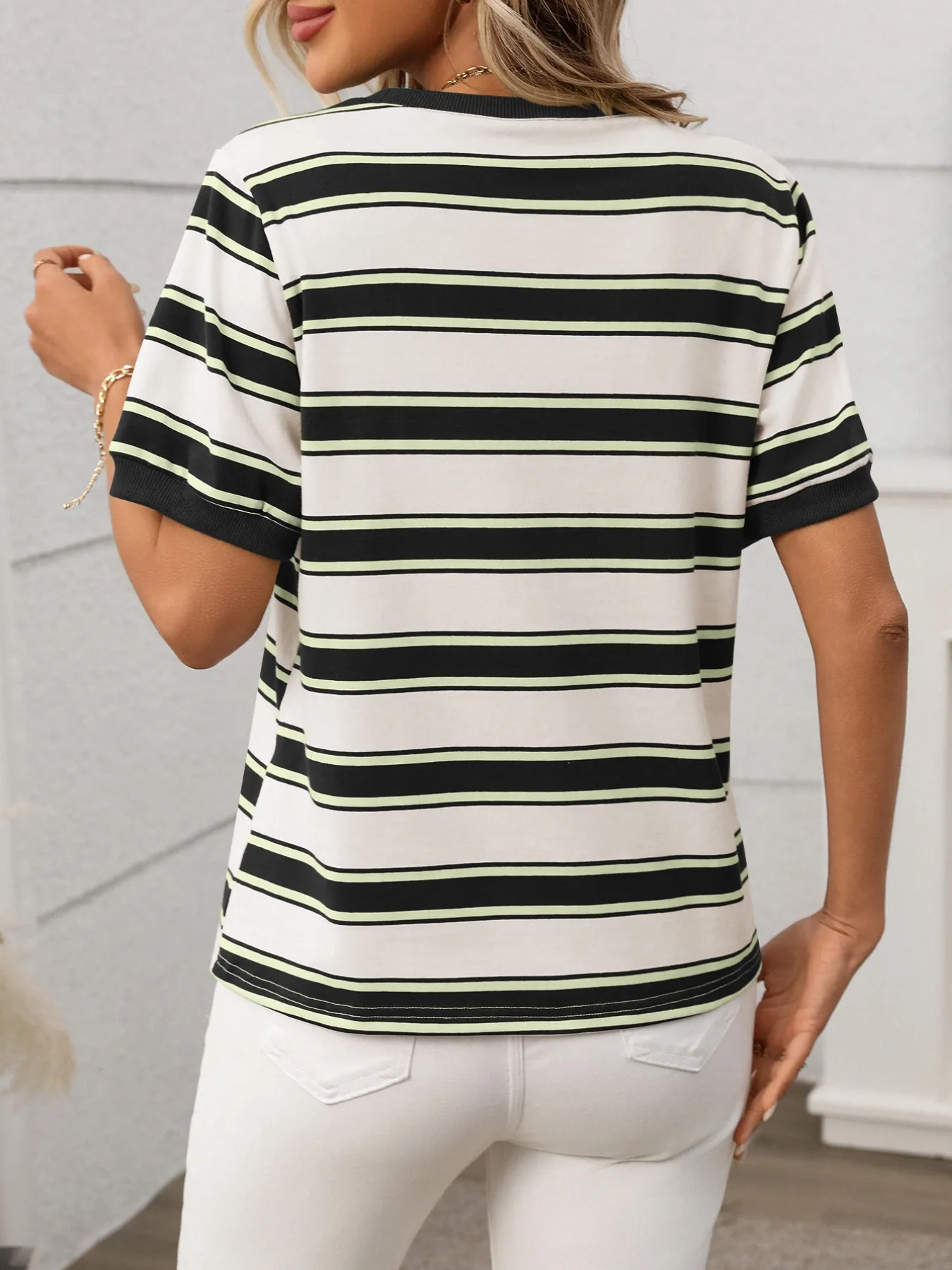 Striped Short Sleeve Crew Neck T-Shirt - Image 2