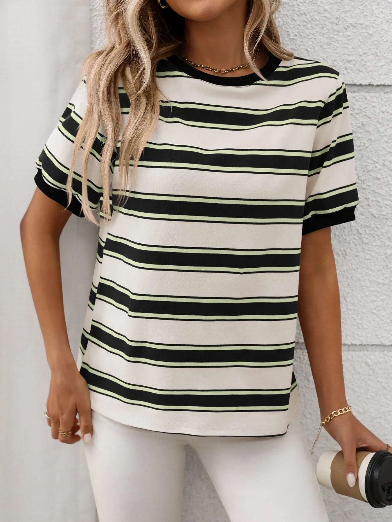 Striped Short Sleeve Crew Neck T-Shirt - Image 4