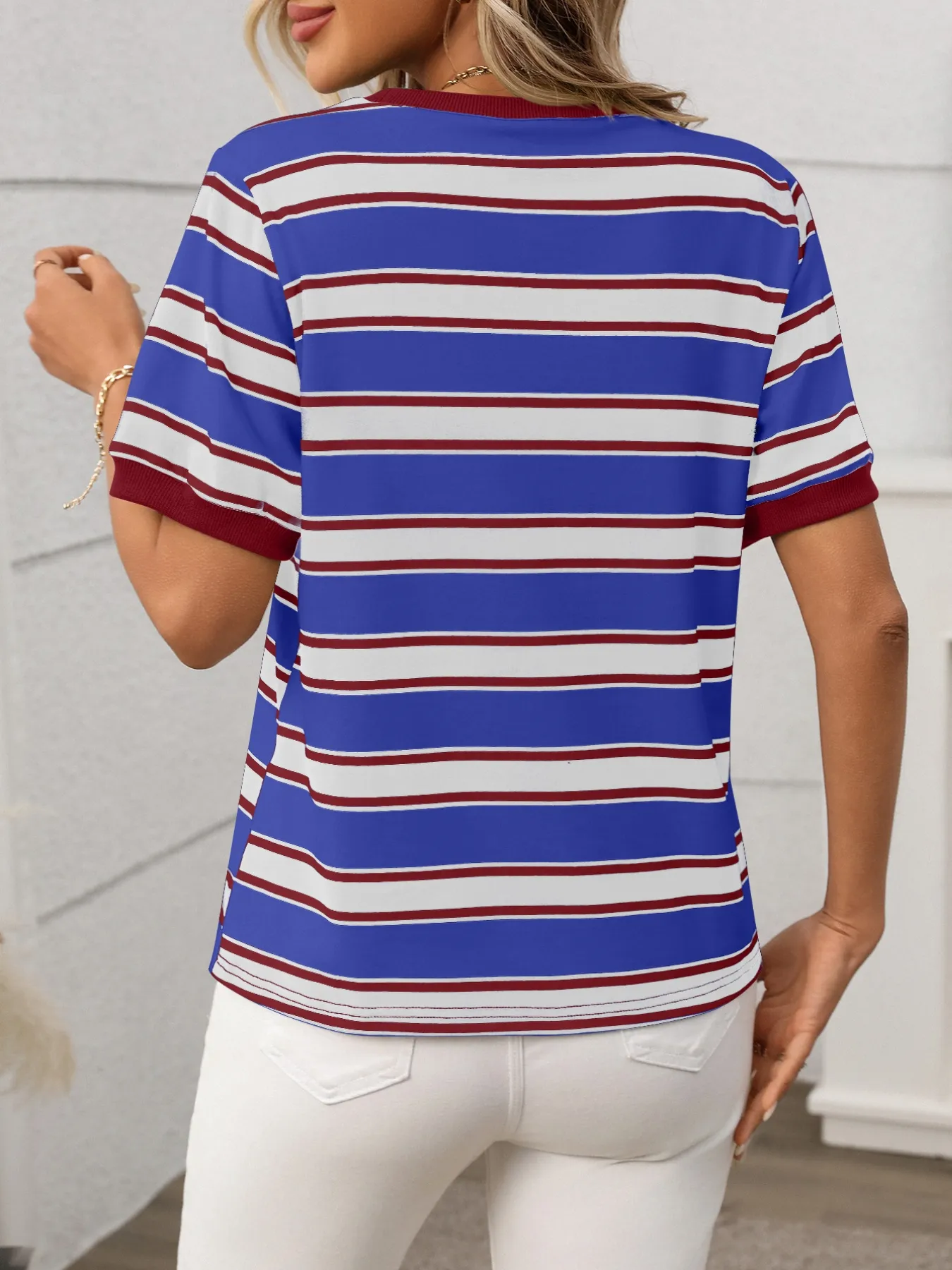 Striped Short Sleeve Crew Neck T-Shirt - Image 7