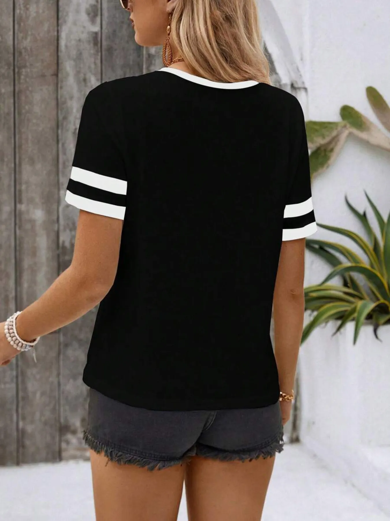 Striped Short Sleeve Half Zip Top - Image 12