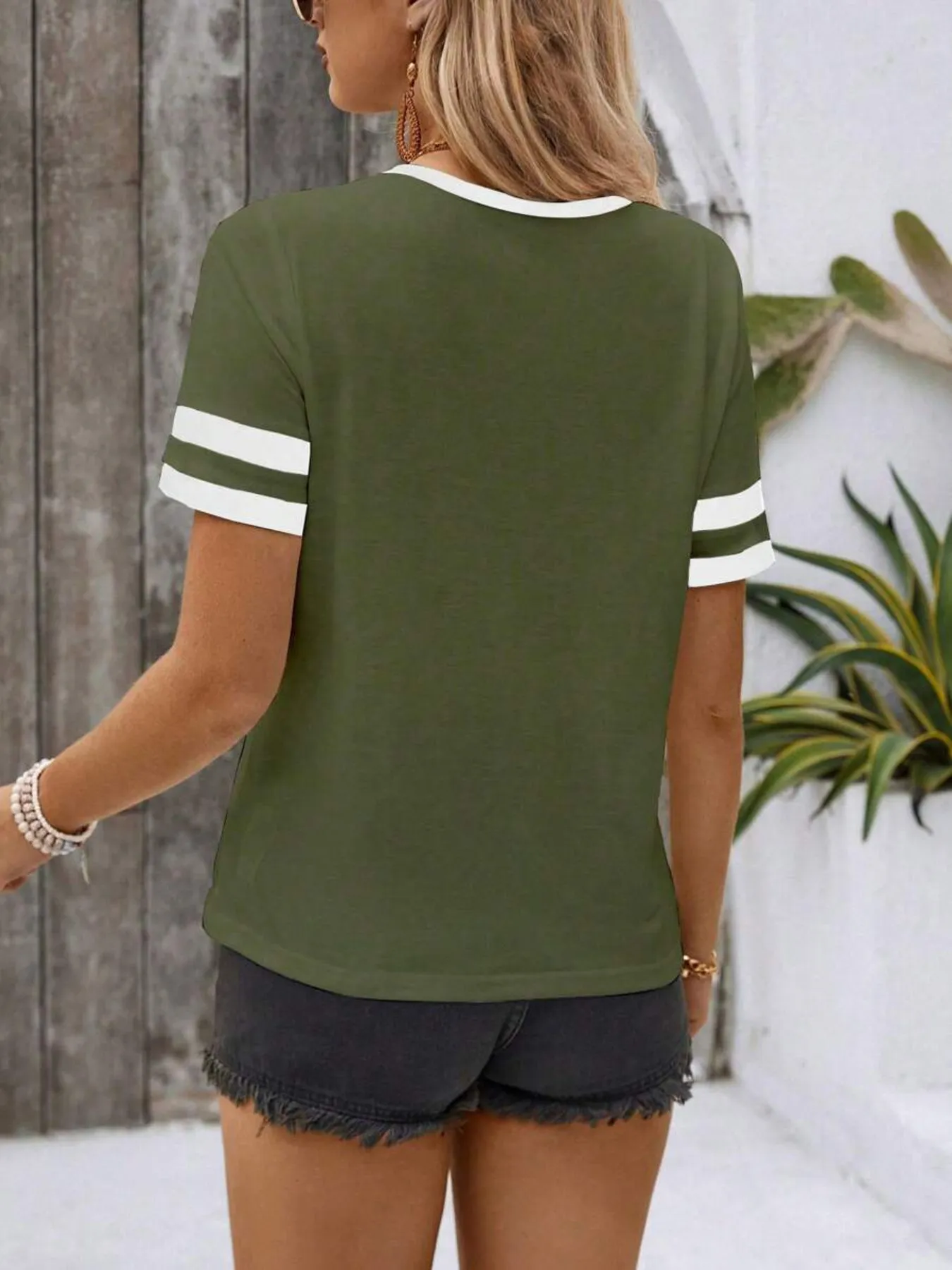 Striped Short Sleeve Half Zip Top - Image 6