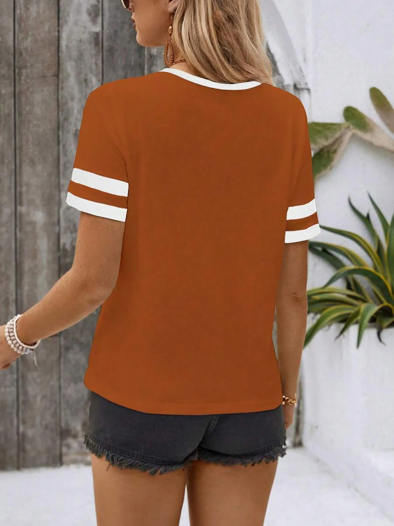 Striped Short Sleeve Half Zip Top - Image 9