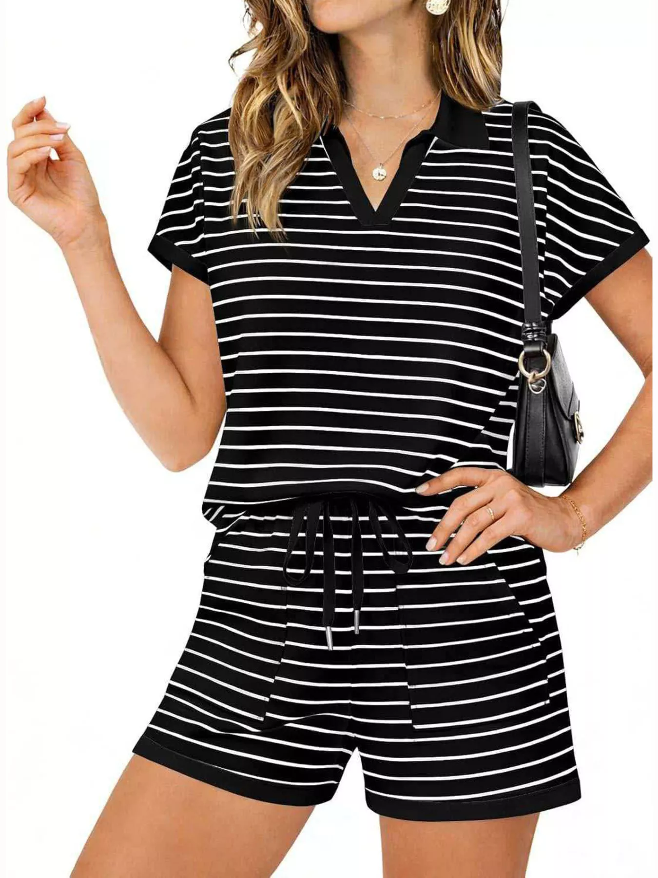 Striped Short Sleeve Polo and Shorts Set - Image 10