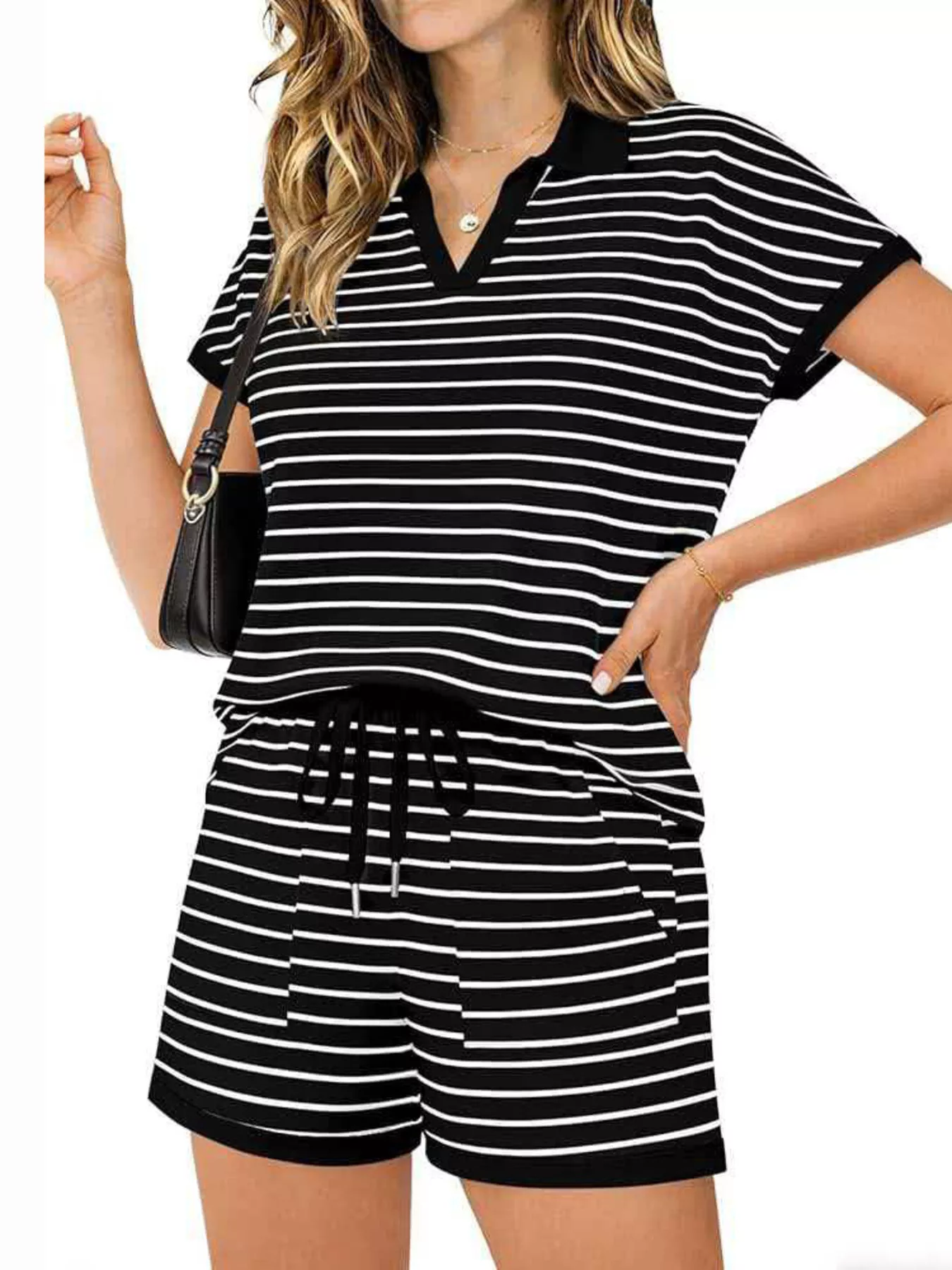 Striped Short Sleeve Polo and Shorts Set - Image 11
