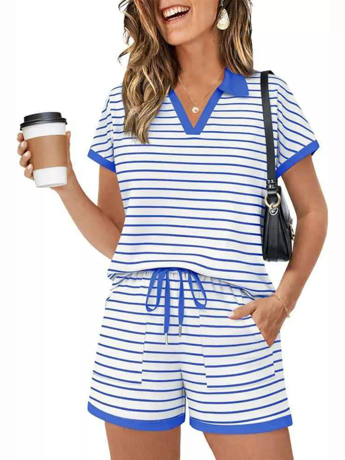Striped Short Sleeve Polo and Shorts Set - Image 14