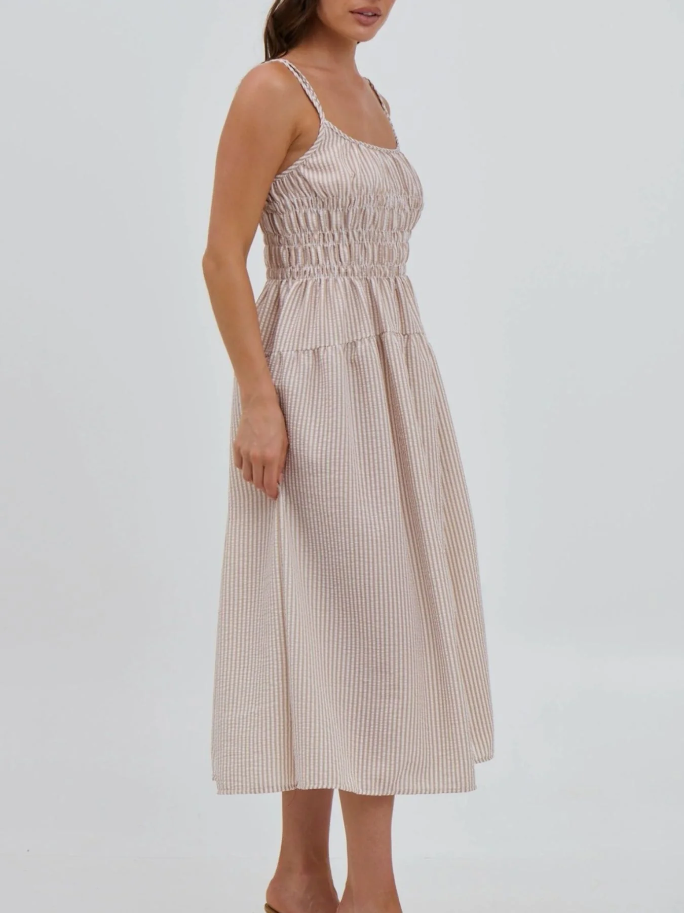 Striped Smocked Bodice Midi Dress - Image 3