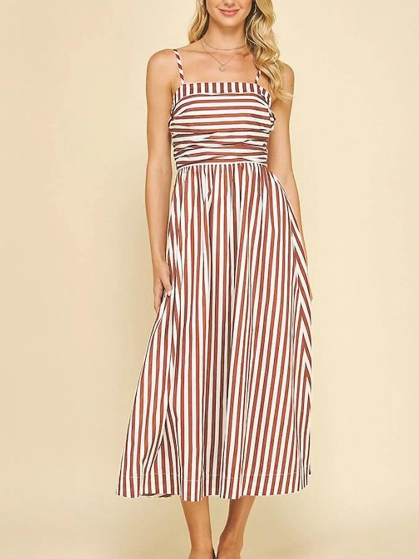 Striped Spaghetti Strap Casual Maxi Dress - Image 6
