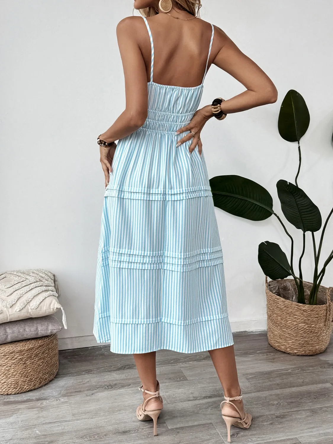 Striped Spaghetti Strap Midi Dress - Image 3