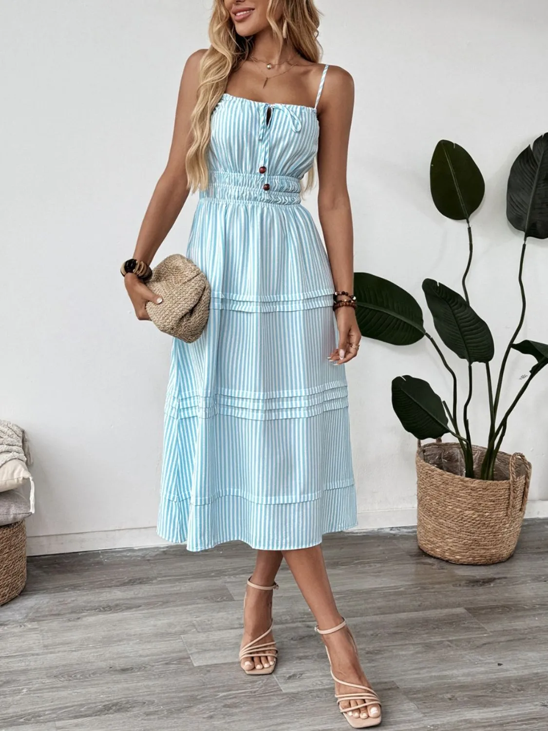 Striped Spaghetti Strap Midi Dress - Image 4