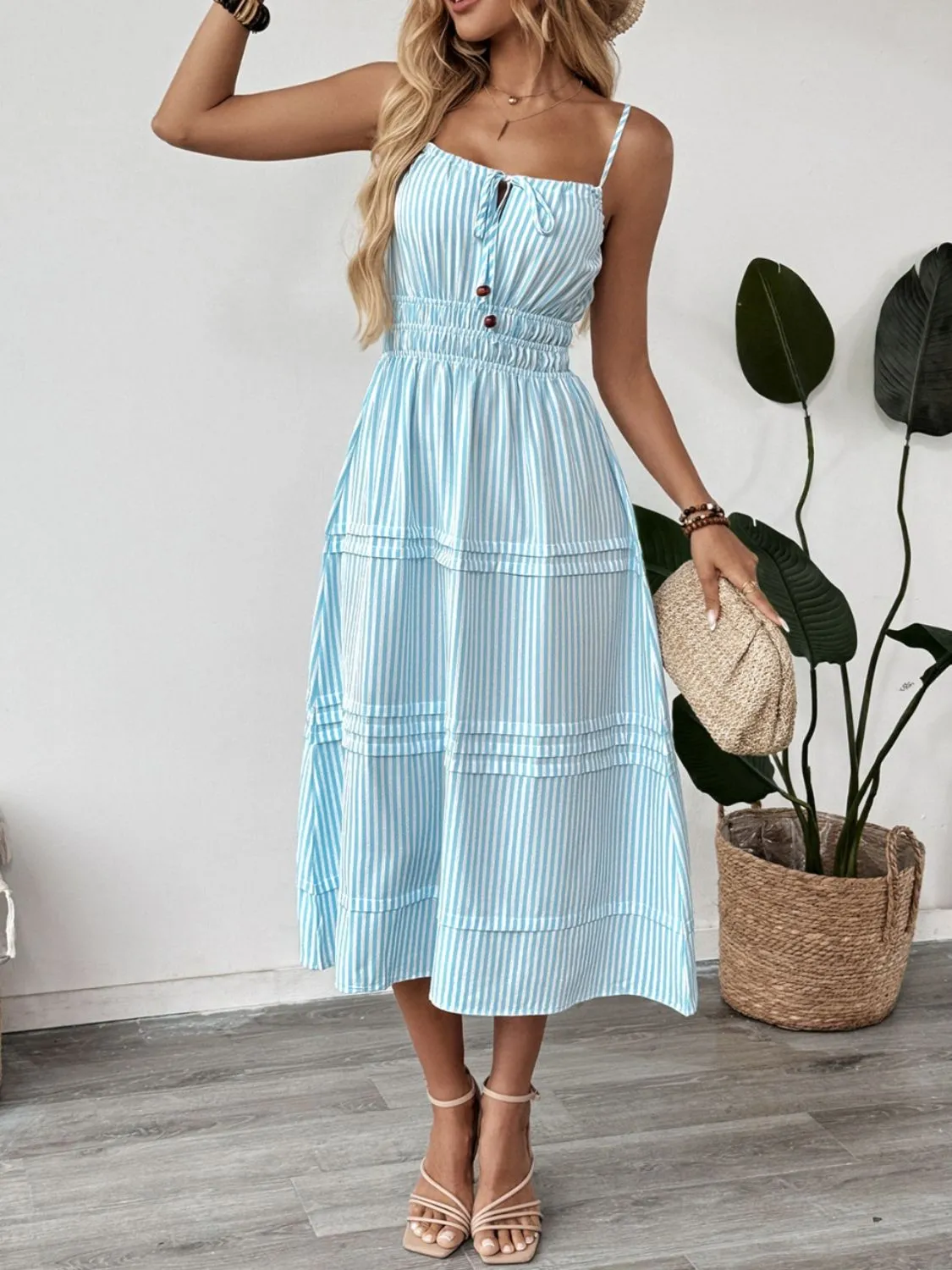 Striped Spaghetti Strap Midi Dress - Image 5