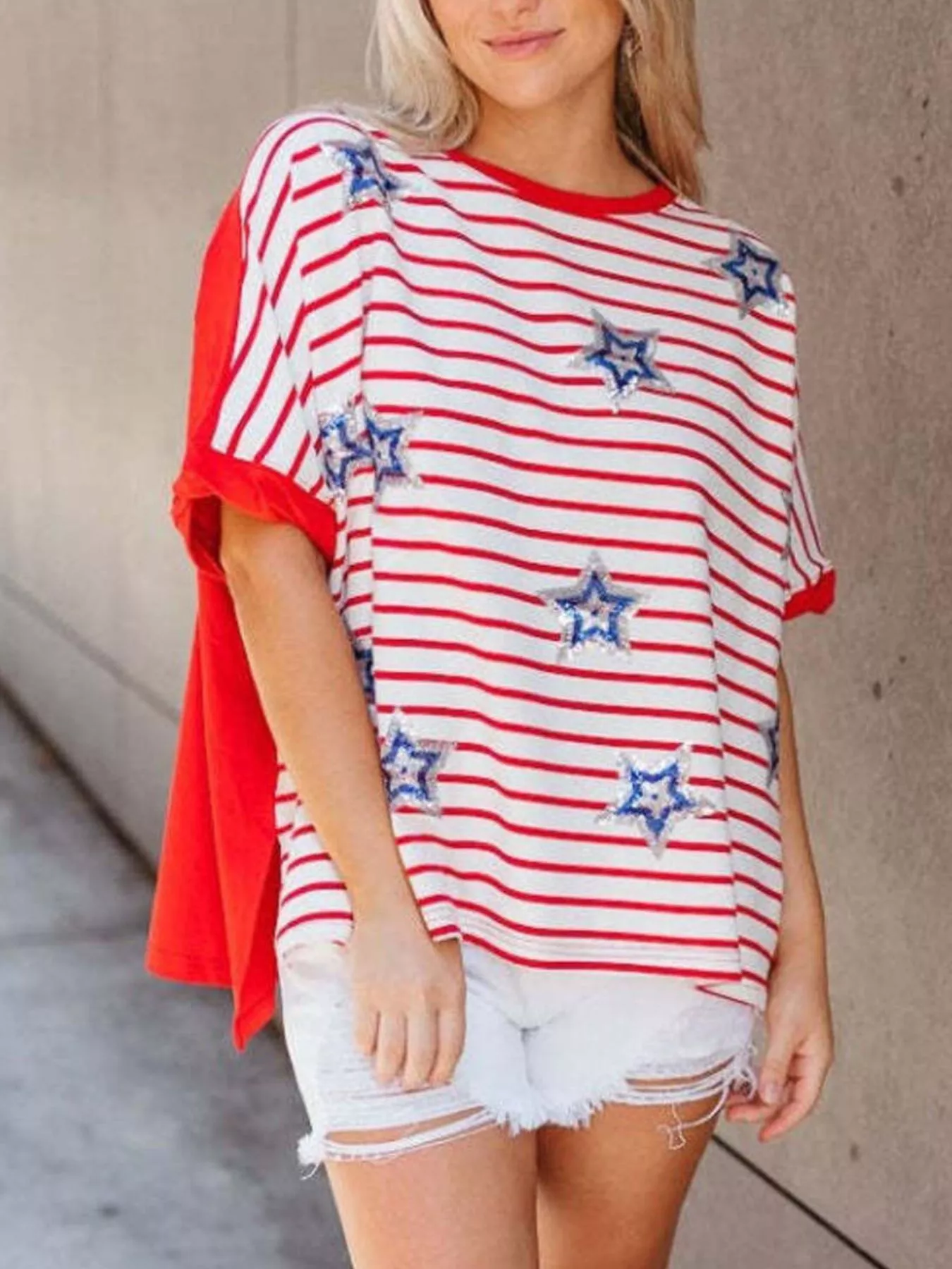 Striped Star Sequin Patriotic T-Shirt - Image 2
