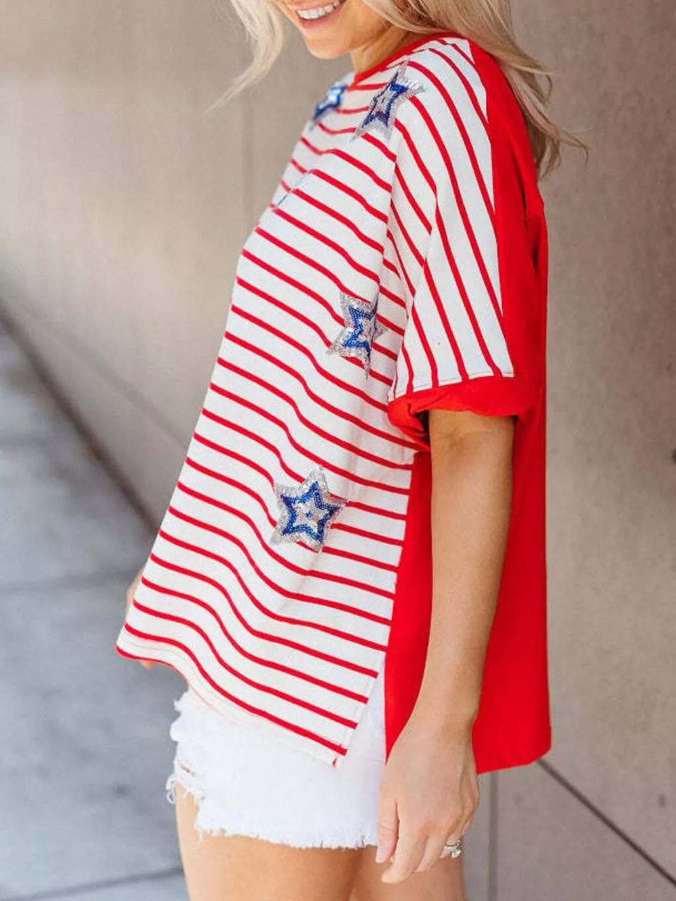Striped Star Sequin Patriotic T-Shirt - Image 3