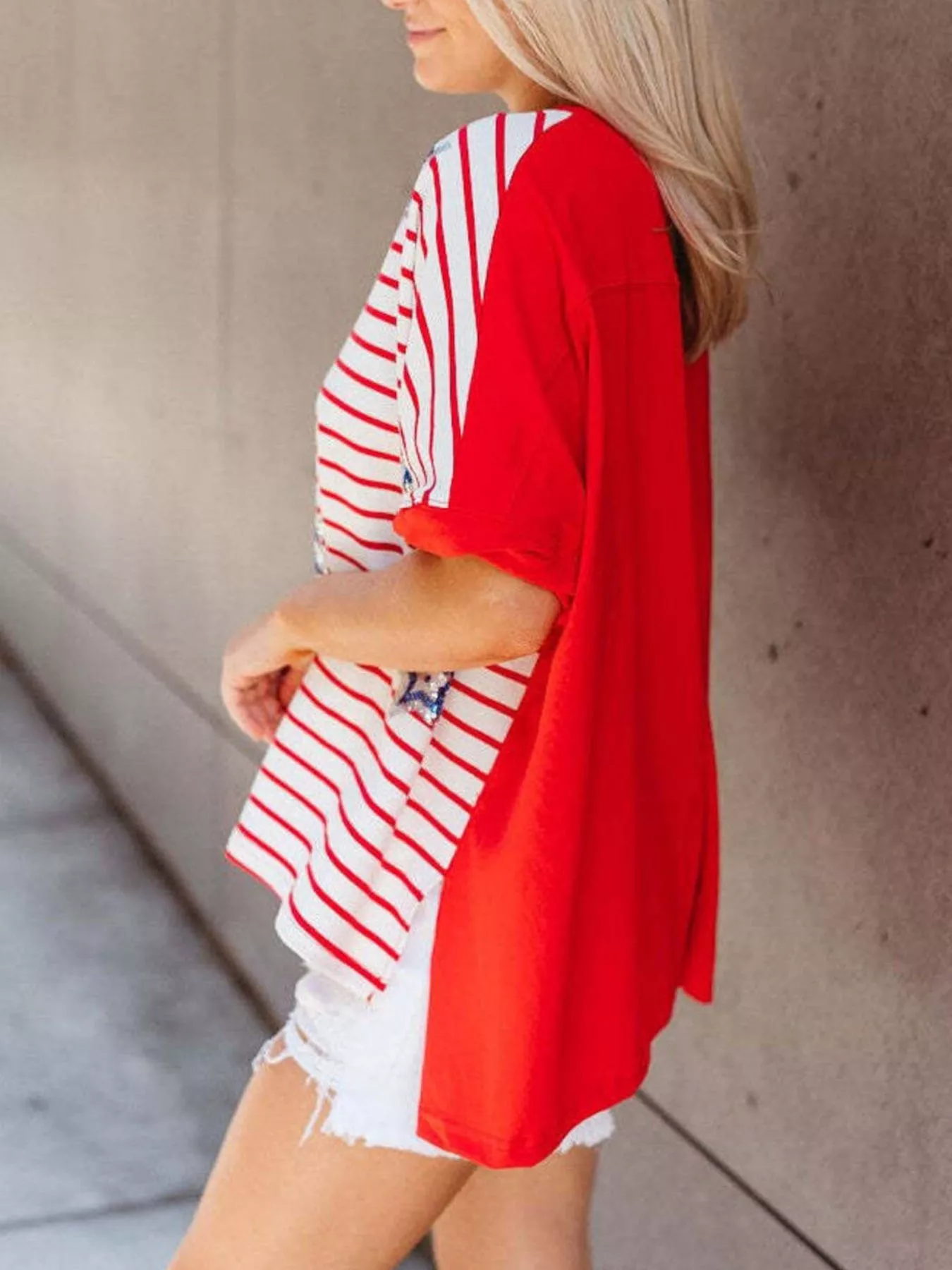 Striped Star Sequin Patriotic T-Shirt - Image 4