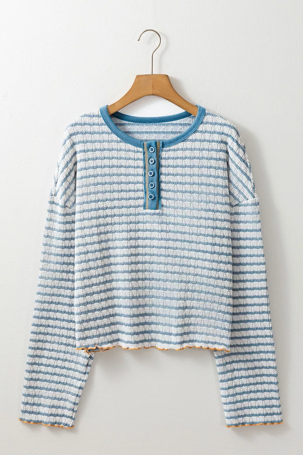 Striped Textured Knit Button Detail Top - Image 6