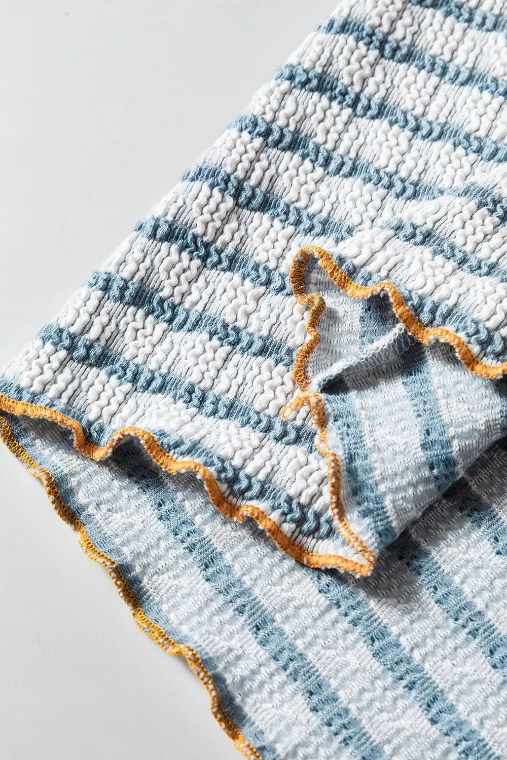 Striped Textured Knit Button Detail Top - Image 8