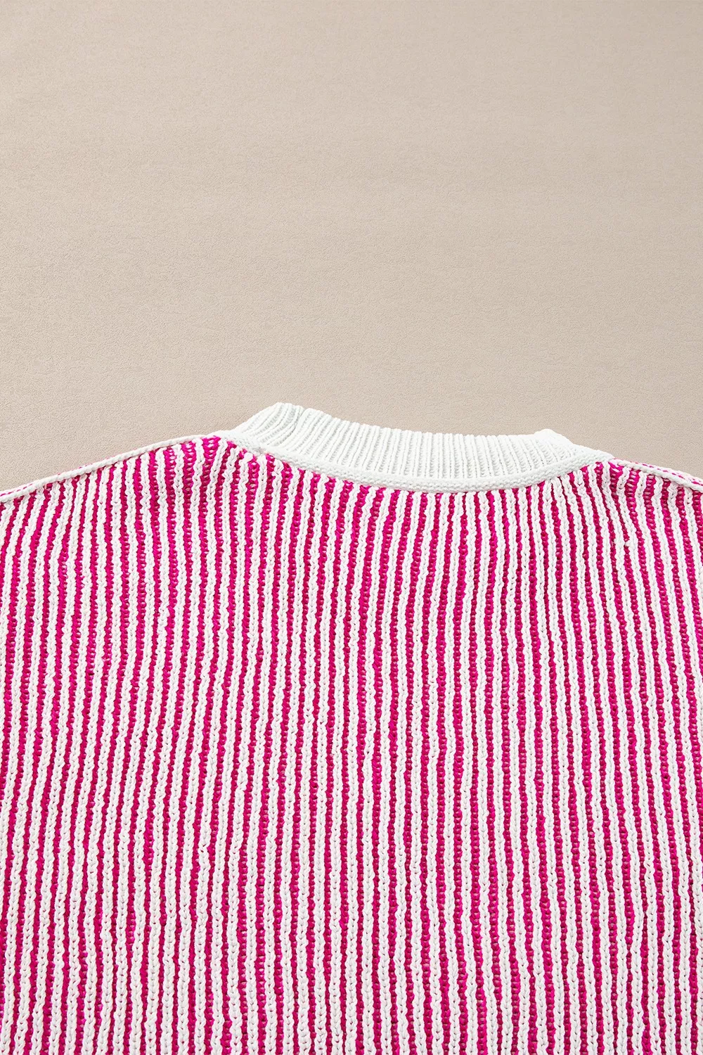 Striped Textured Knit Contrast Edge Loose Sweater - Image 5