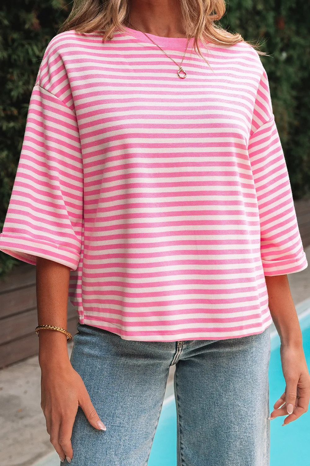Striped Tie-Back Blouse with Cutout Detail - Image 3