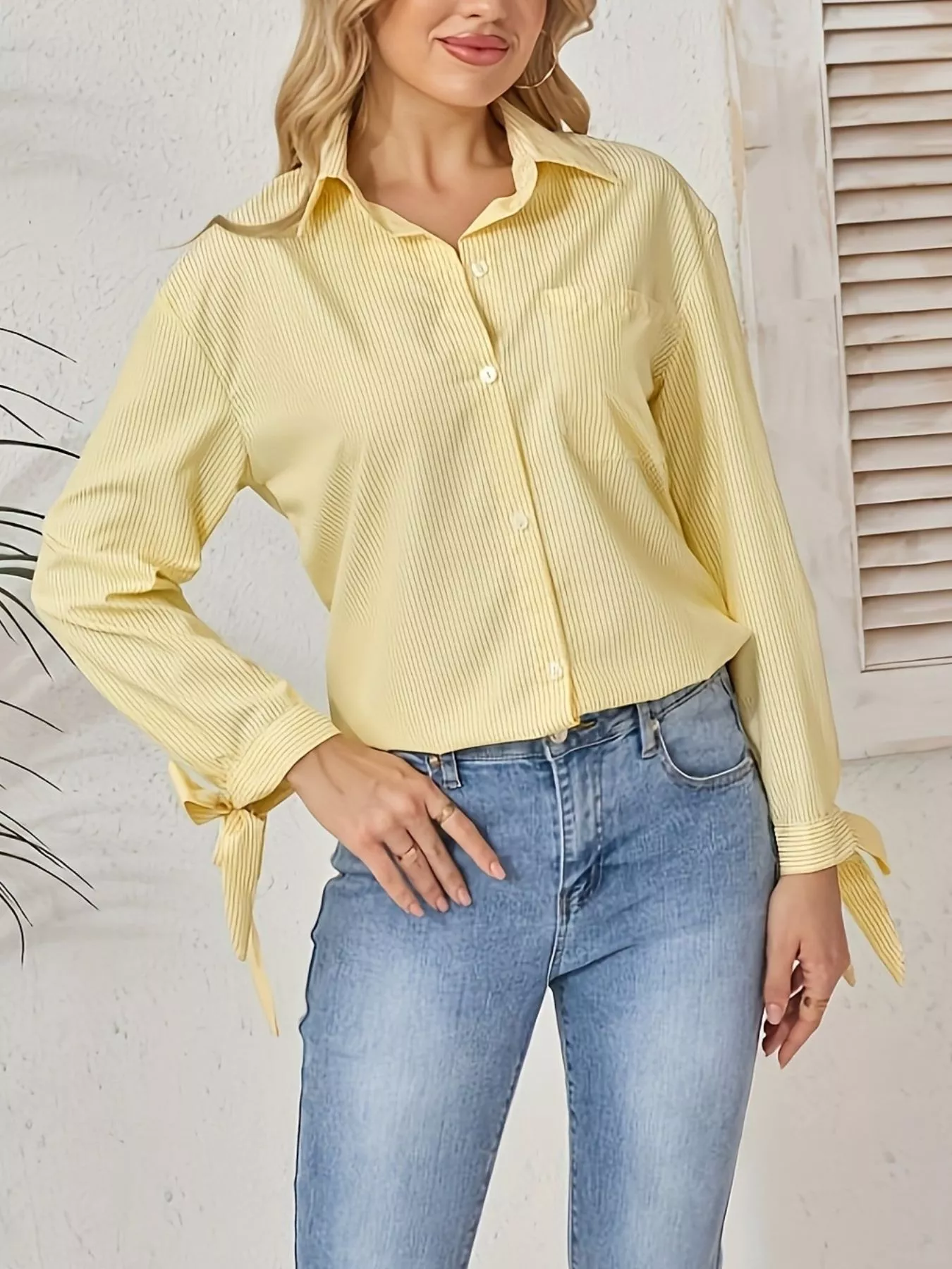 Striped Tie-Cuff Long Sleeve Shirt - Image 3