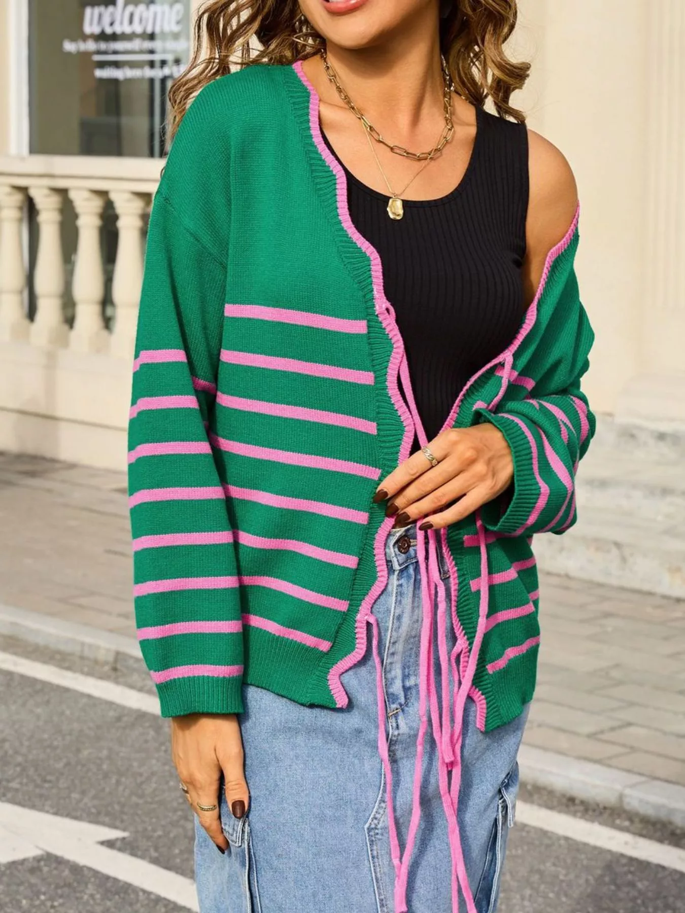 Striped Tie Front Knit Cardigan - Image 13