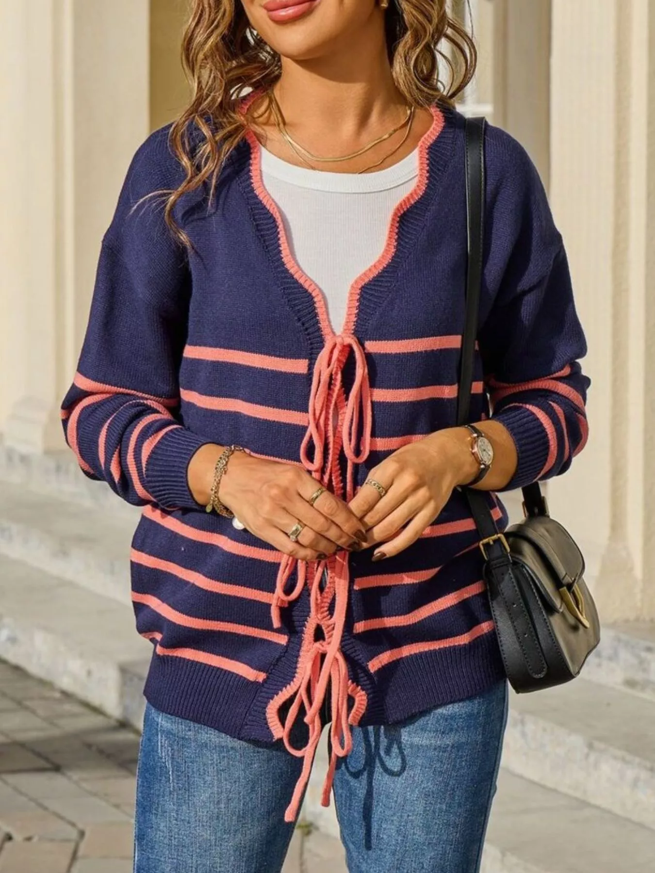 Striped Tie Front Knit Cardigan - Image 21