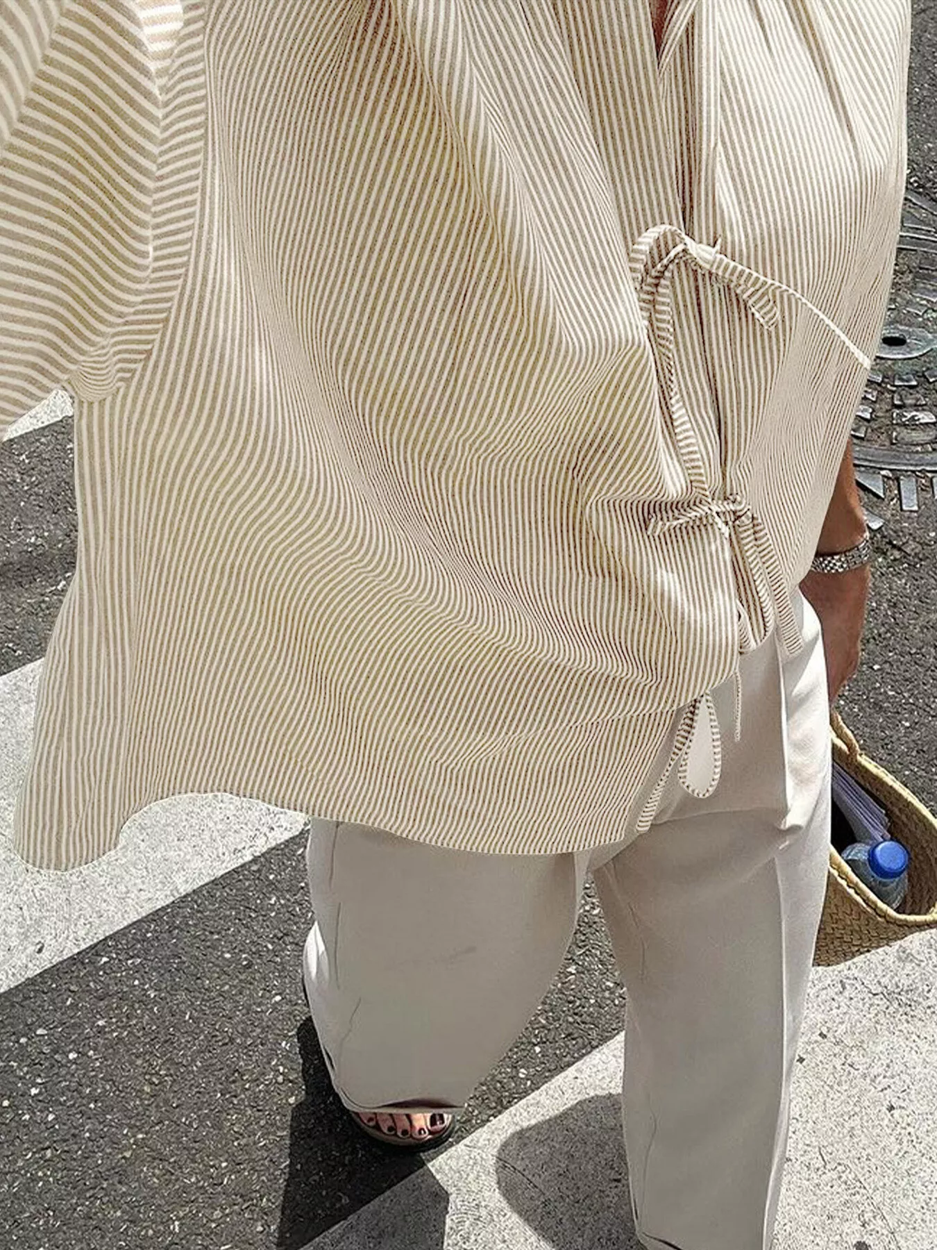 Striped Tie-Front Long Sleeve Shirt - Image 6