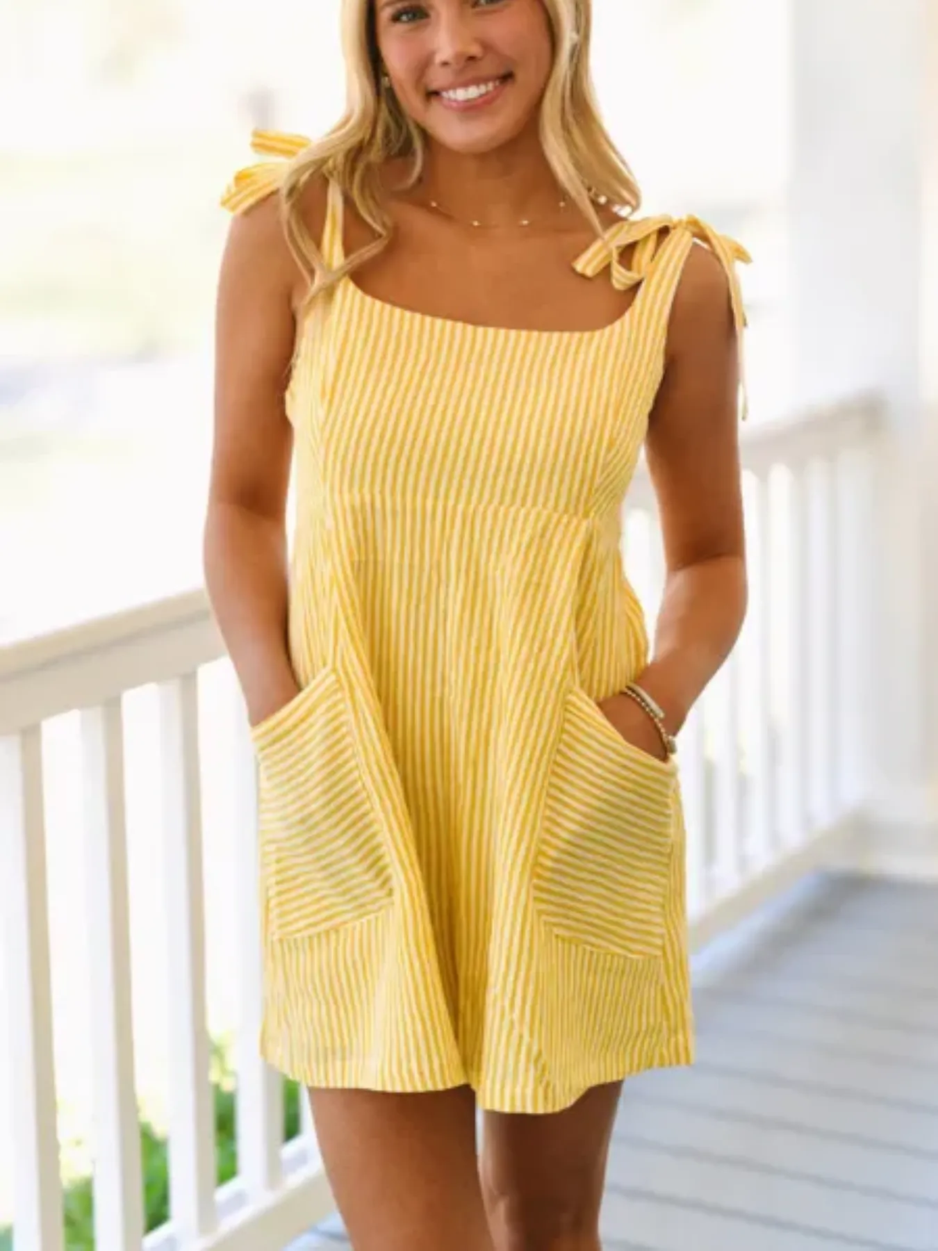 Striped Tie-Shoulder Casual Romper - Image 4