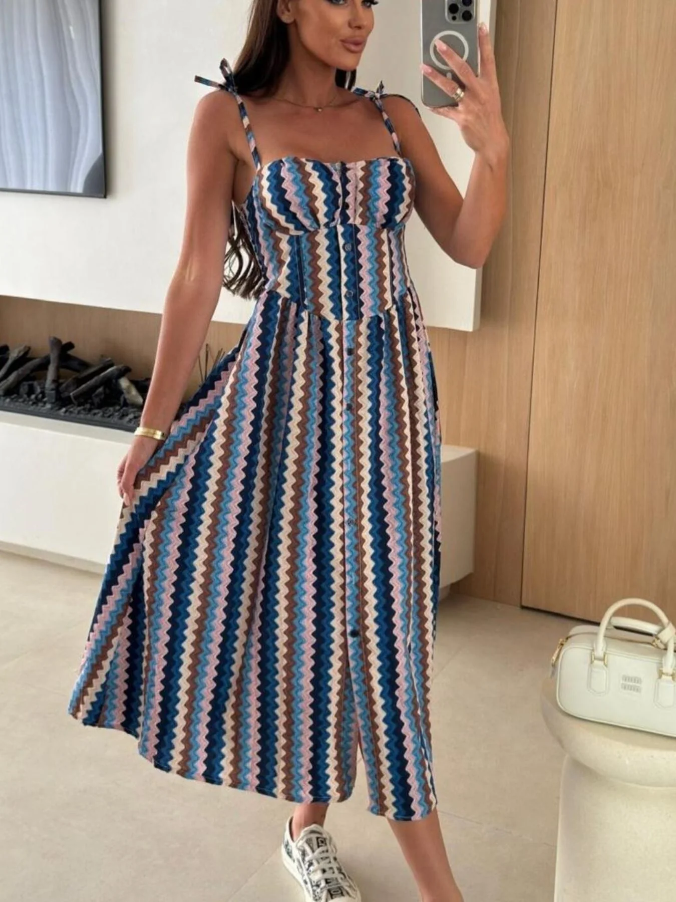 Striped Tie-Shoulder Midi Dress - Image 4